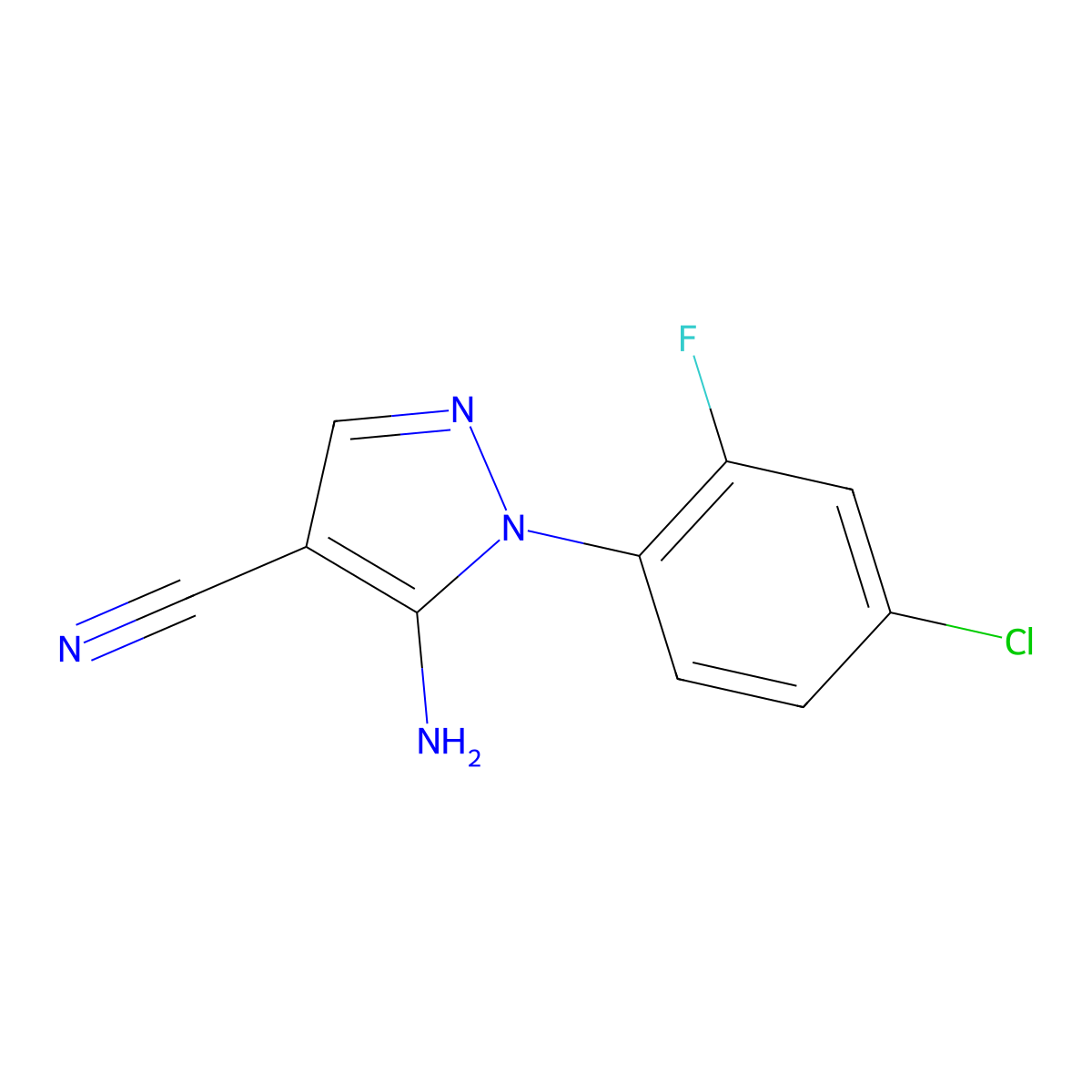 5-Amino-1-(4-chloro-2-fluorophenyl)-1H-pyrazole-4-carbonitrile molecular structure, CAS 1416339-30-4