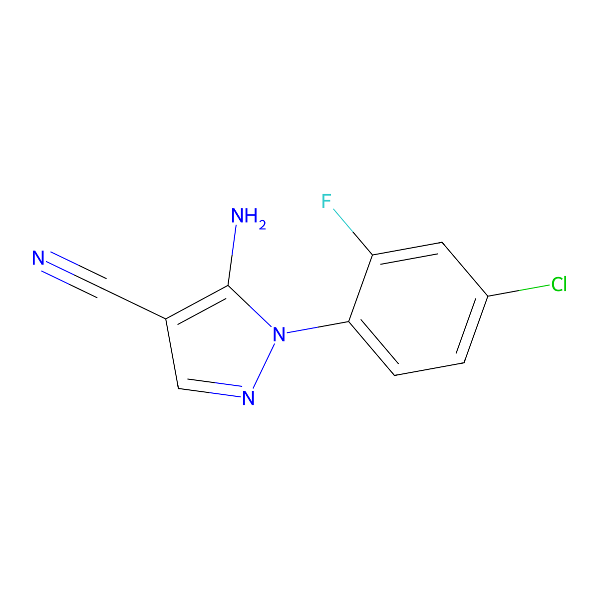 5-Amino-1-(4-chloro-2-fluorophenyl)-1H-pyrazole-4-carbonitrile molecular structure, CAS 1416339-30-4