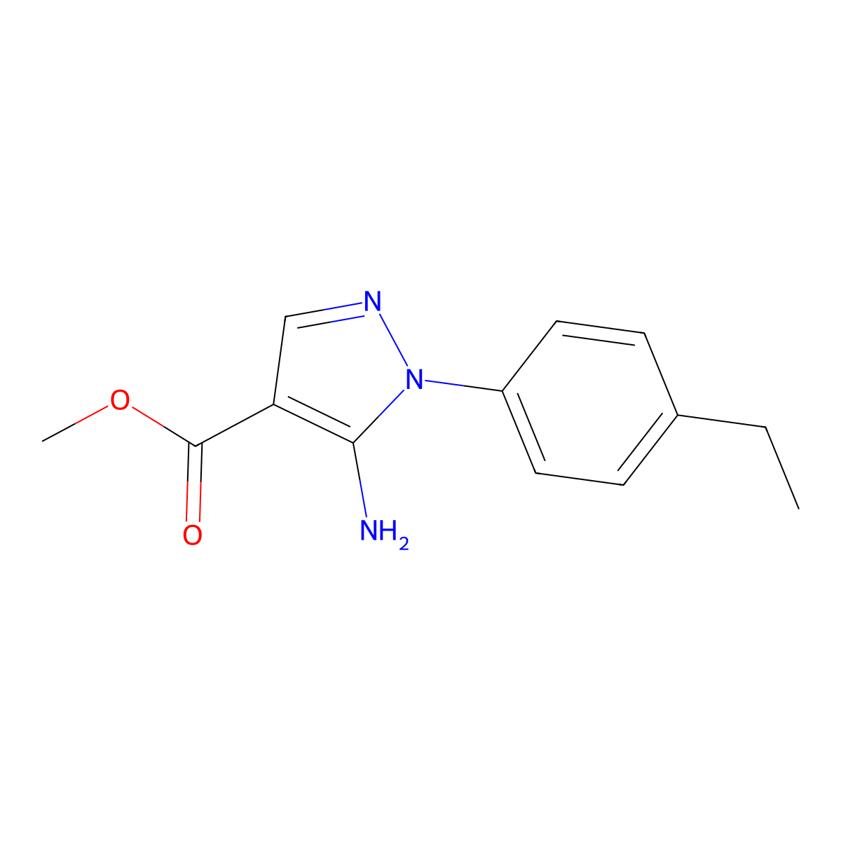 Methyl 5-amino-1-(4-ethylphenyl)-1H-pyrazole-4-carboxylate molecular structure, CAS 1416340-25-4
