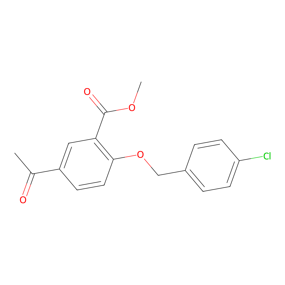 5-Acetyl-2-(4-chloro-benzyloxy)-benzoic acid methyl ester molecular structure, CAS 1416341-31-5
