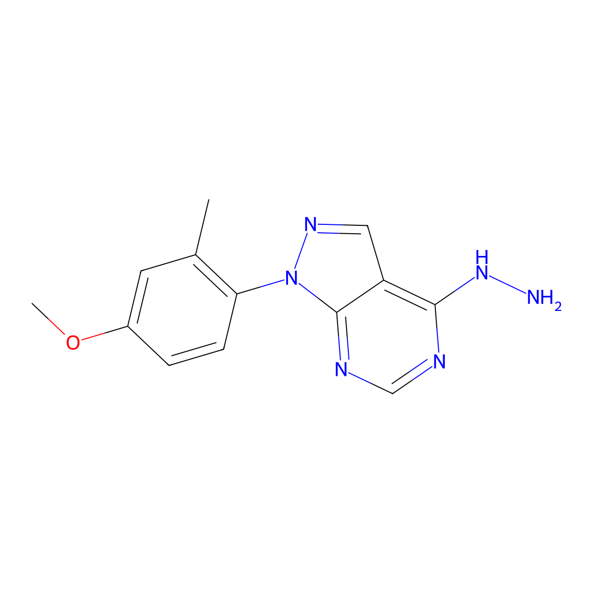 4-Hydrazinyl-1-(4-methoxy-2-methylphenyl)-1H-pyrazolo[3,4-d]pyrimidine molecular structure, CAS 1416341-35-9