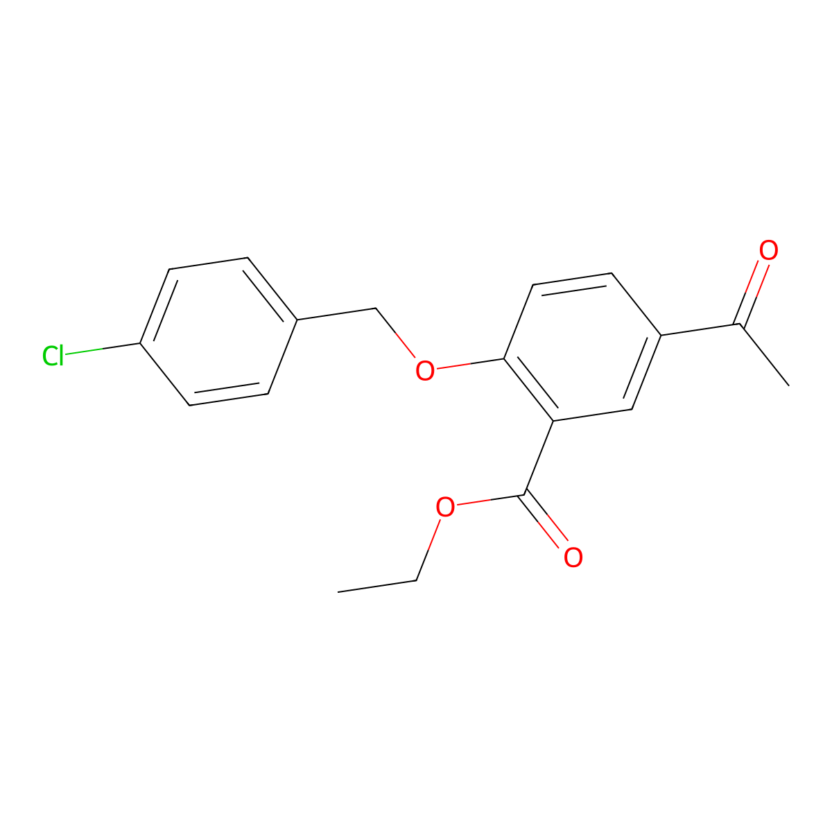 Ethyl 5-acetyl-2-[(4-chlorophenyl)methoxy]benzoate molecular structure, CAS 1416341-40-6
