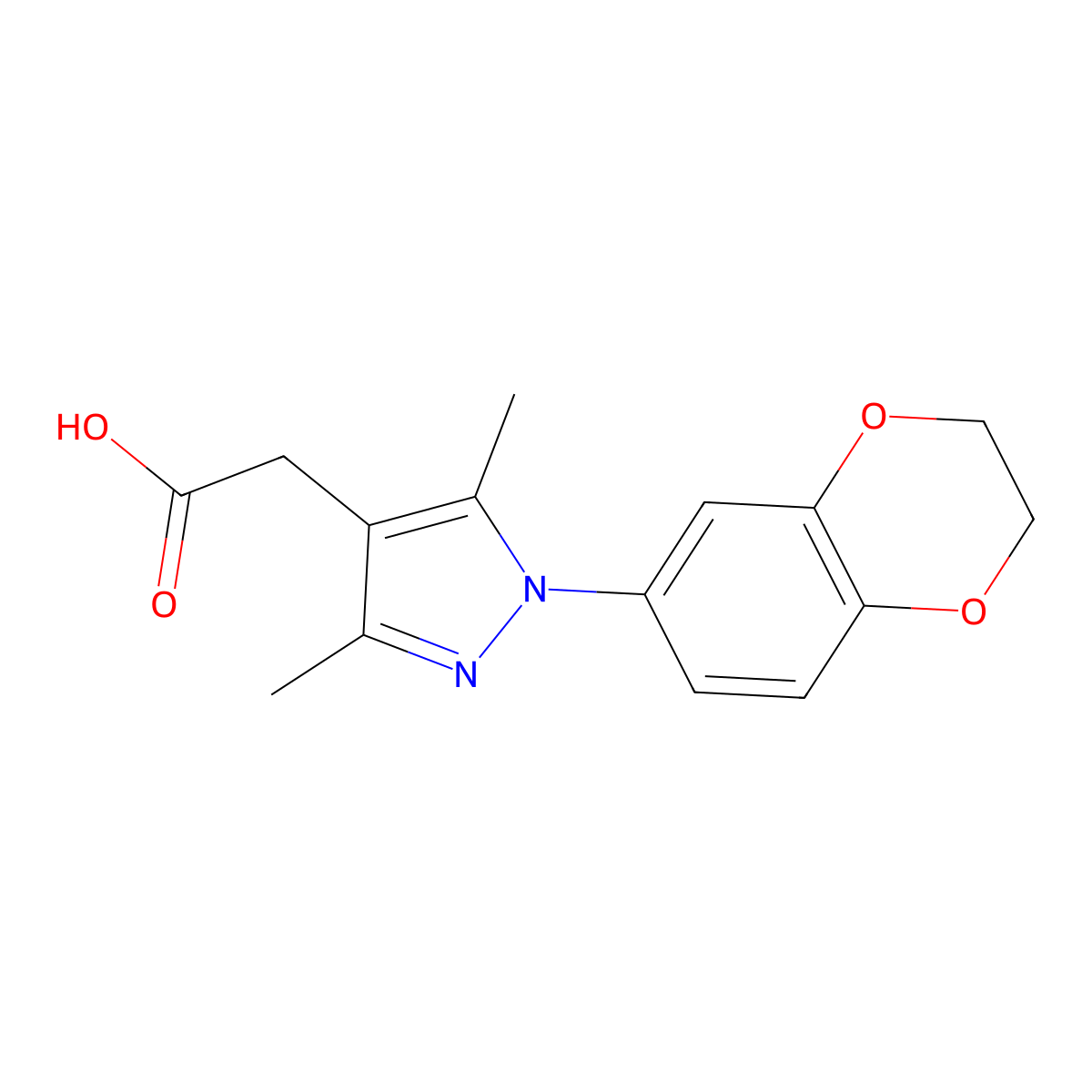 2-(1-(2,3-Dihydrobenzo[b][1,4]dioxin-6-yl)-3,5-dimethyl-1H-pyrazol-4-yl)acetic acid molecular structure, CAS 1416341-43-9