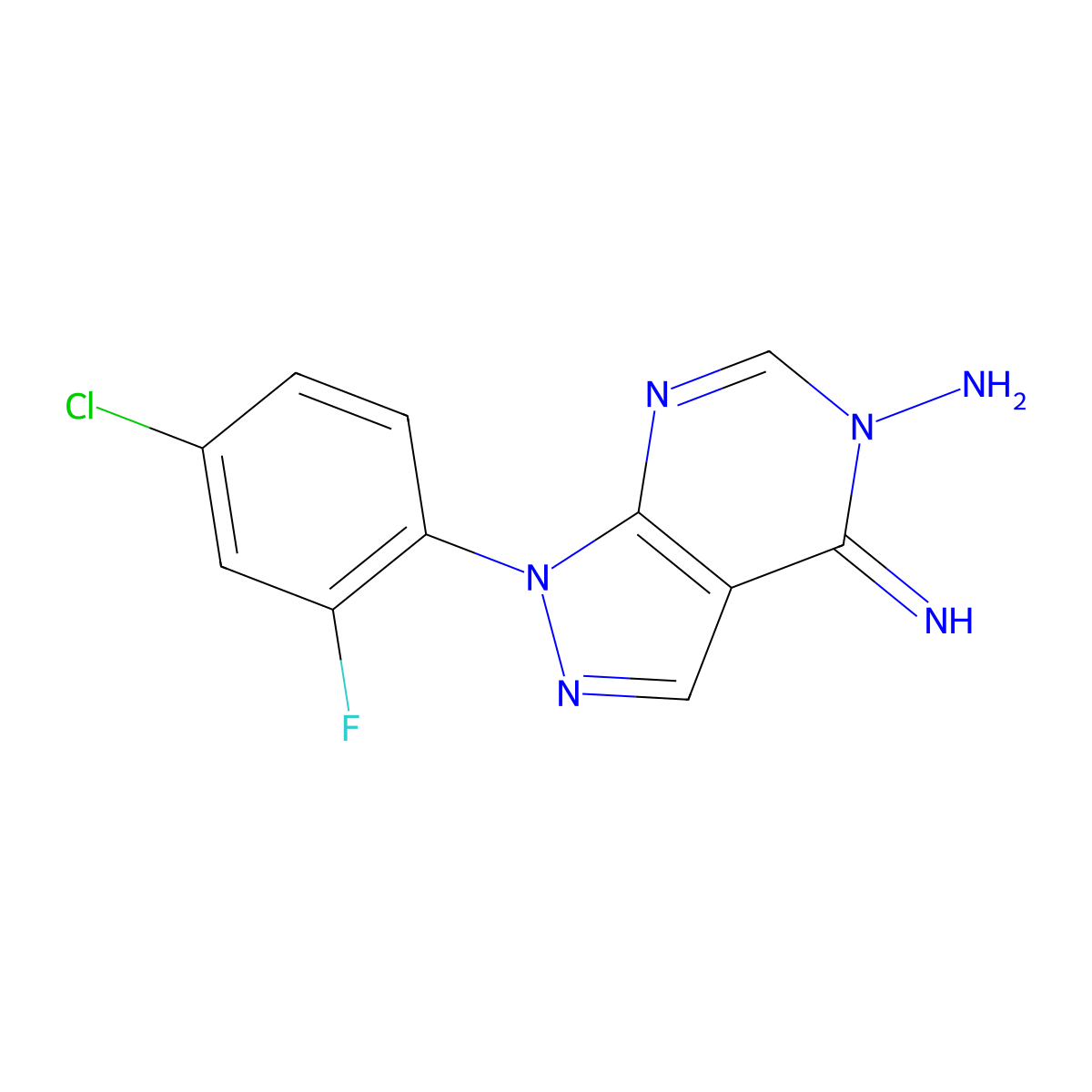 1-(4-Chloro-2-fluorophenyl)-4-imino-1H-pyrazolo[3,4-d]pyrimidin-5(4H)-amine molecular structure, CAS 1416341-50-8