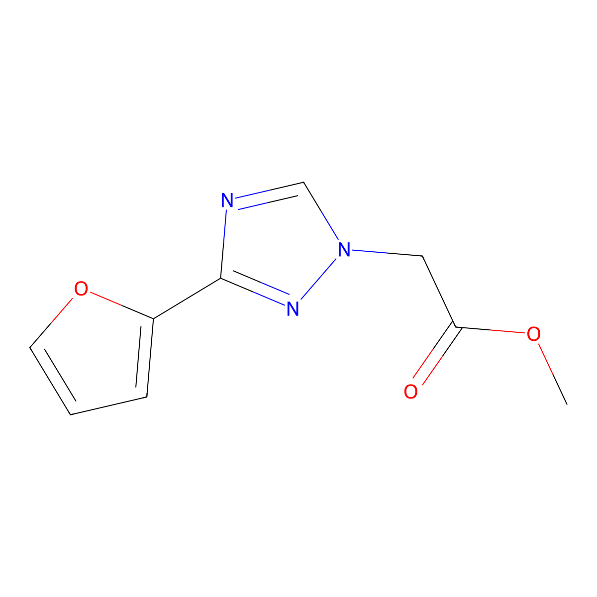 Methyl 2-(3-(furan-2-yl)-1H-1,2,4-triazol-1-yl)acetate molecular structure, CAS 1416342-30-7