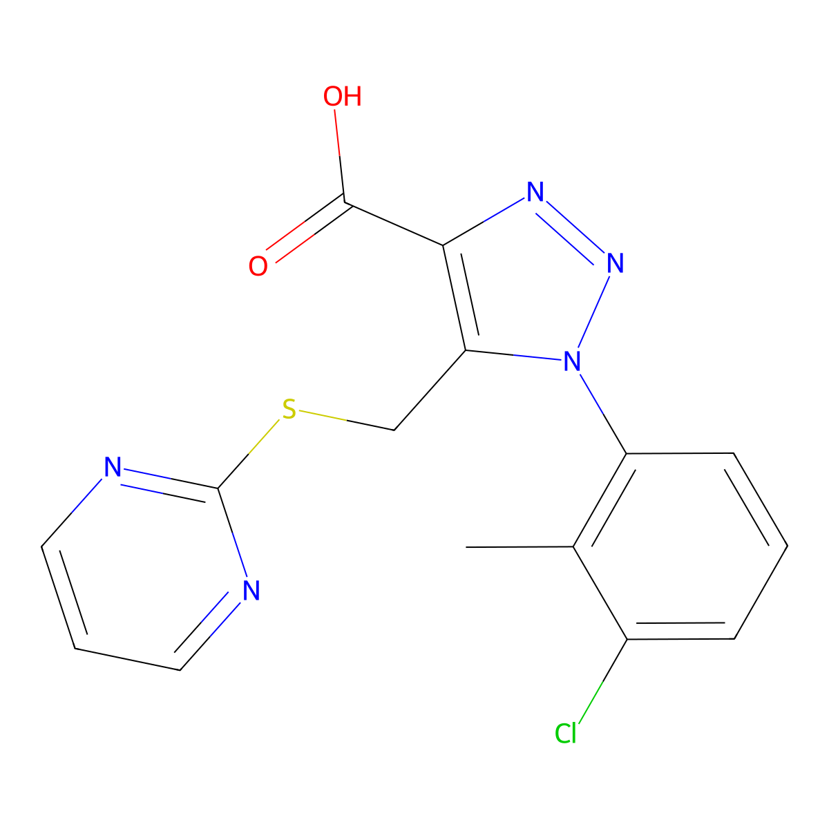 1-(3-Chloro-2-methylphenyl)-5-((pyrimidin-2-ylthio)methyl)-1H-1,2,3-triazole-4-carboxylic acid molecular structure, CAS 1416343-47-9