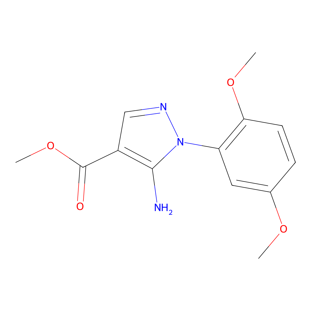 Methyl 5-amino-1-(2,5-dimethoxyphenyl)-1H-pyrazole-4-carboxylate molecular structure, CAS 1416344-12-1