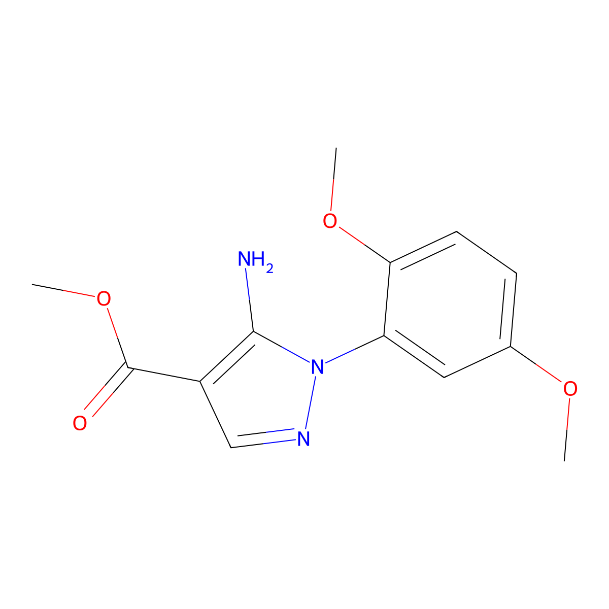 Methyl 5-amino-1-(2,5-dimethoxyphenyl)-1H-pyrazole-4-carboxylate molecular structure, CAS 1416344-12-1