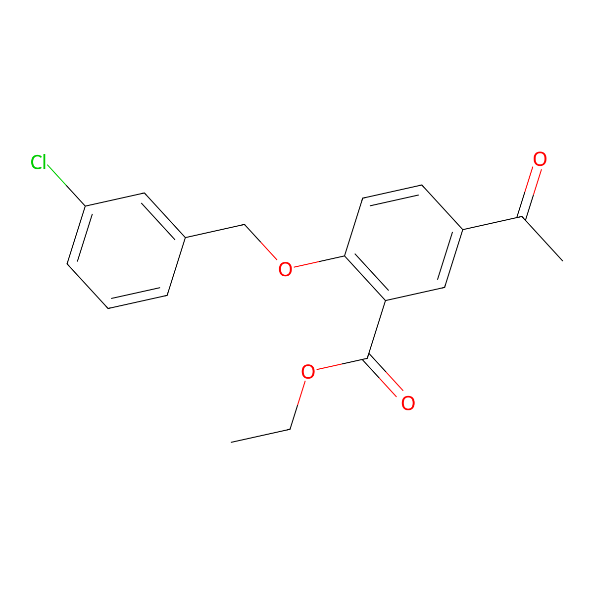 Ethyl 5-acetyl-2-[(3-chlorophenyl)methoxy]benzoate molecular structure, CAS 1416344-26-7