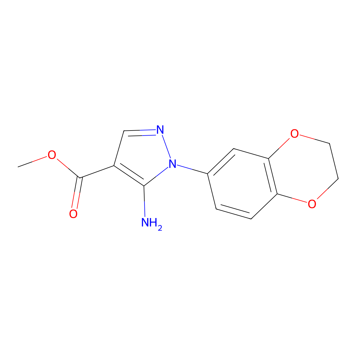 Methyl 5-amino-1-(2,3-dihydrobenzo[b][1,4]dioxin-6-yl)-1H-pyrazole-4-carboxylate molecular structure, CAS 1416344-35-8