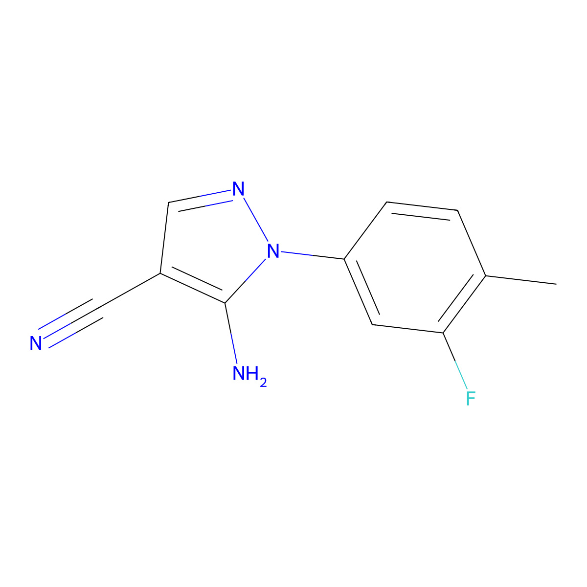 5-Amino-1-(3-fluoro-4-methylphenyl)-1H-pyrazole-4-carbonitrile molecular structure, CAS 1416344-54-1
