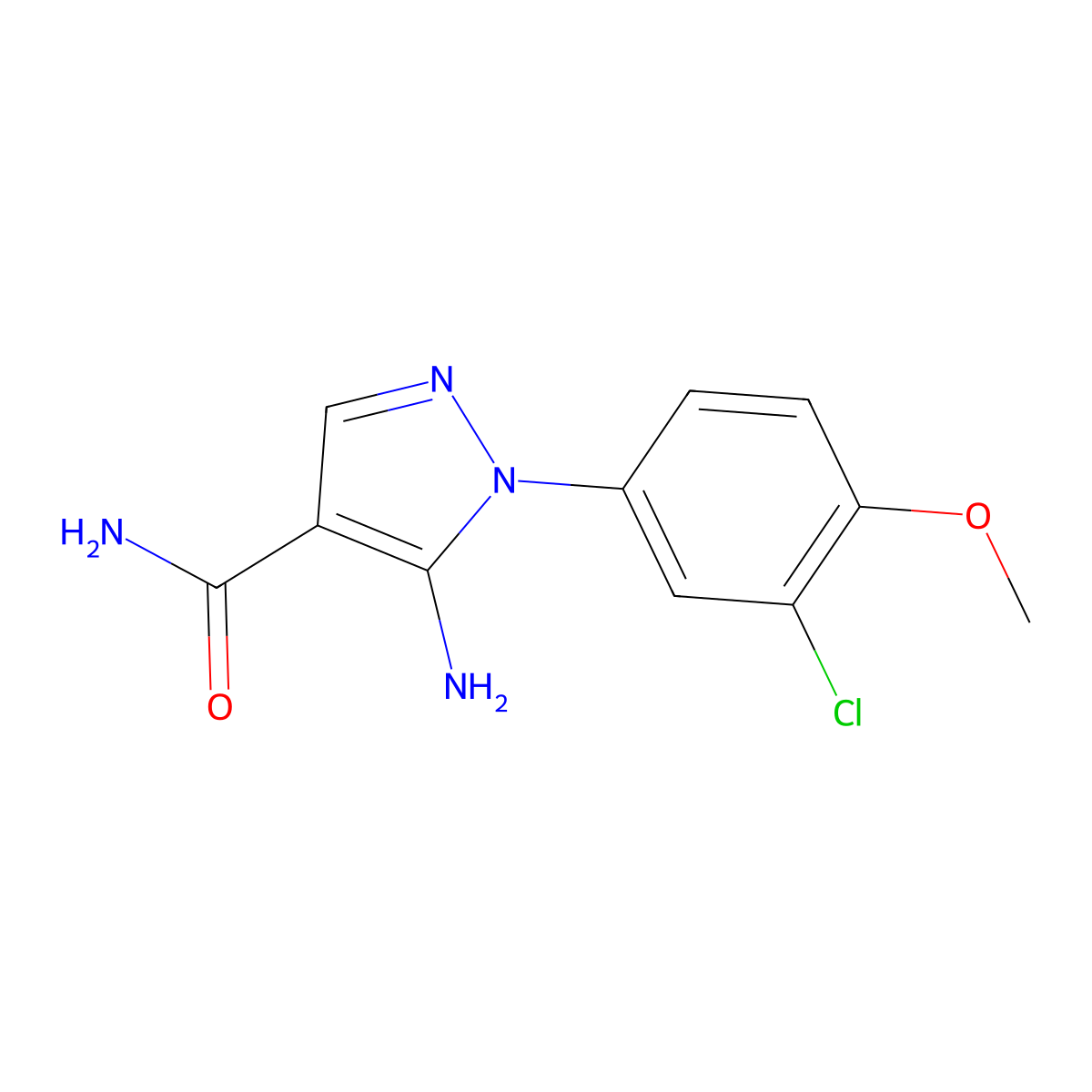 5-Amino-1-(3-chloro-4-methoxyphenyl)-1H-pyrazole-4-carboxamide molecular structure, CAS 1416344-64-3