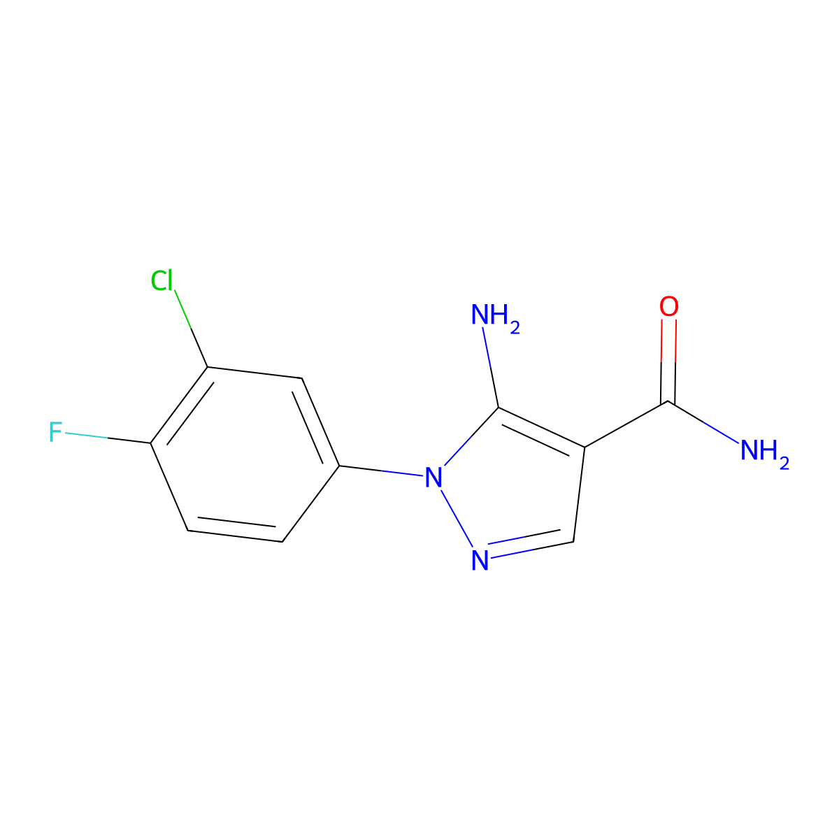 5-Amino-1-(3-chloro-4-fluorophenyl)-1H-pyrazole-4-carboxamide molecular structure, CAS 1416344-95-0