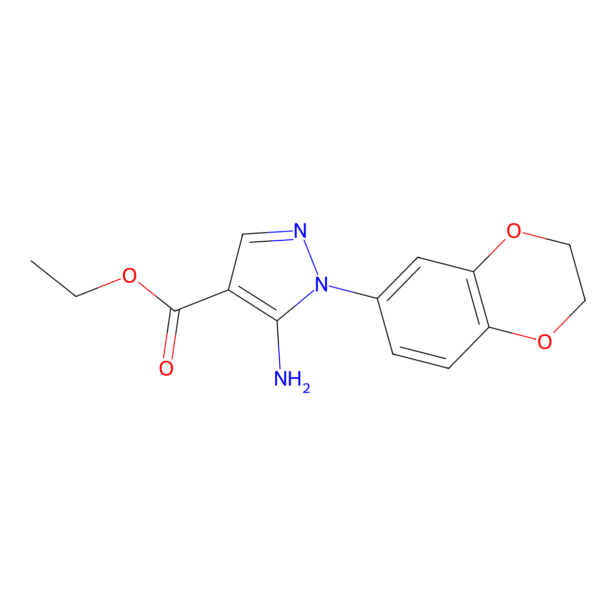 Ethyl 5-amino-1-(2,3-dihydrobenzo[b][1,4]dioxin-6-yl)-1H-pyrazole-4-carboxylate molecular structure, CAS 1416345-06-6