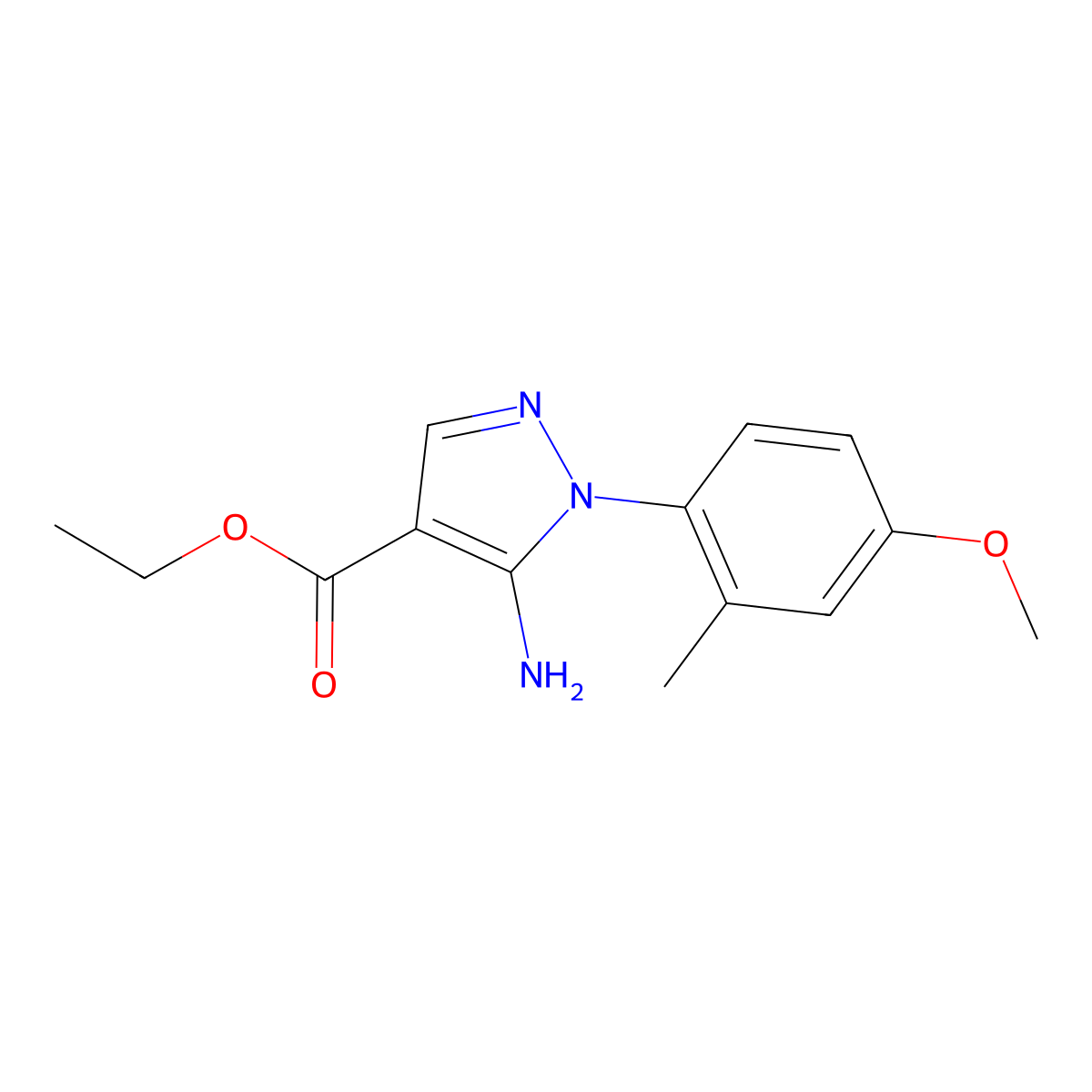 Ethyl 5-amino-1-(4-methoxy-2-methylphenyl)-1H-pyrazole-4-carboxylate molecular structure, CAS 1416345-17-9