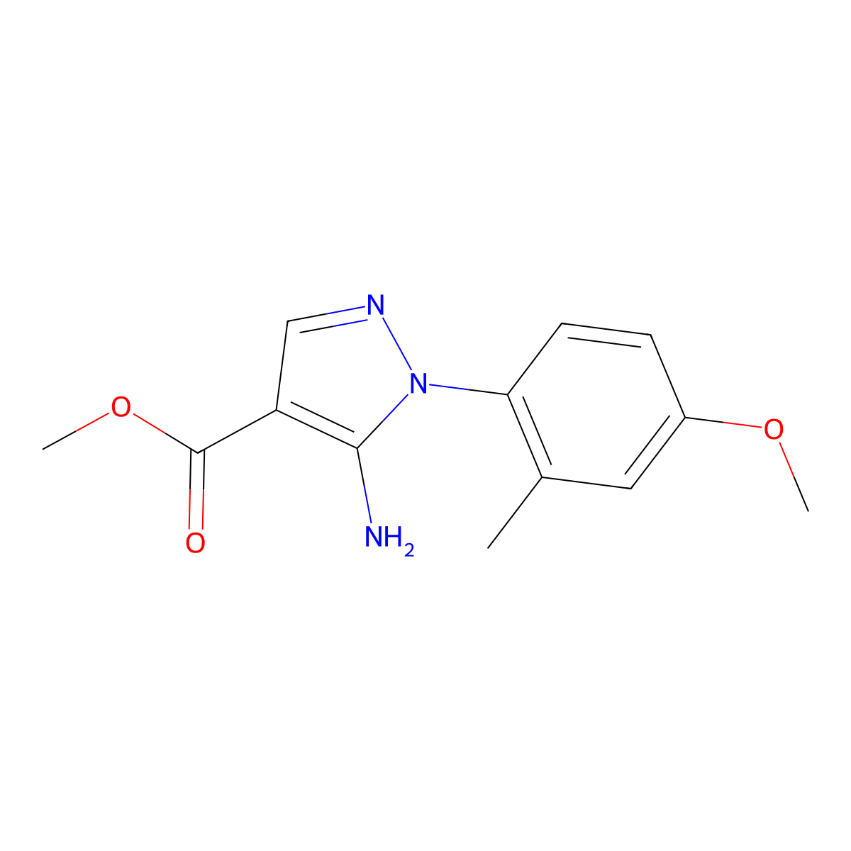 Methyl 5-amino-1-(4-methoxy-2-methylphenyl)-1H-pyrazole-4-carboxylate molecular structure, CAS 1416345-20-4