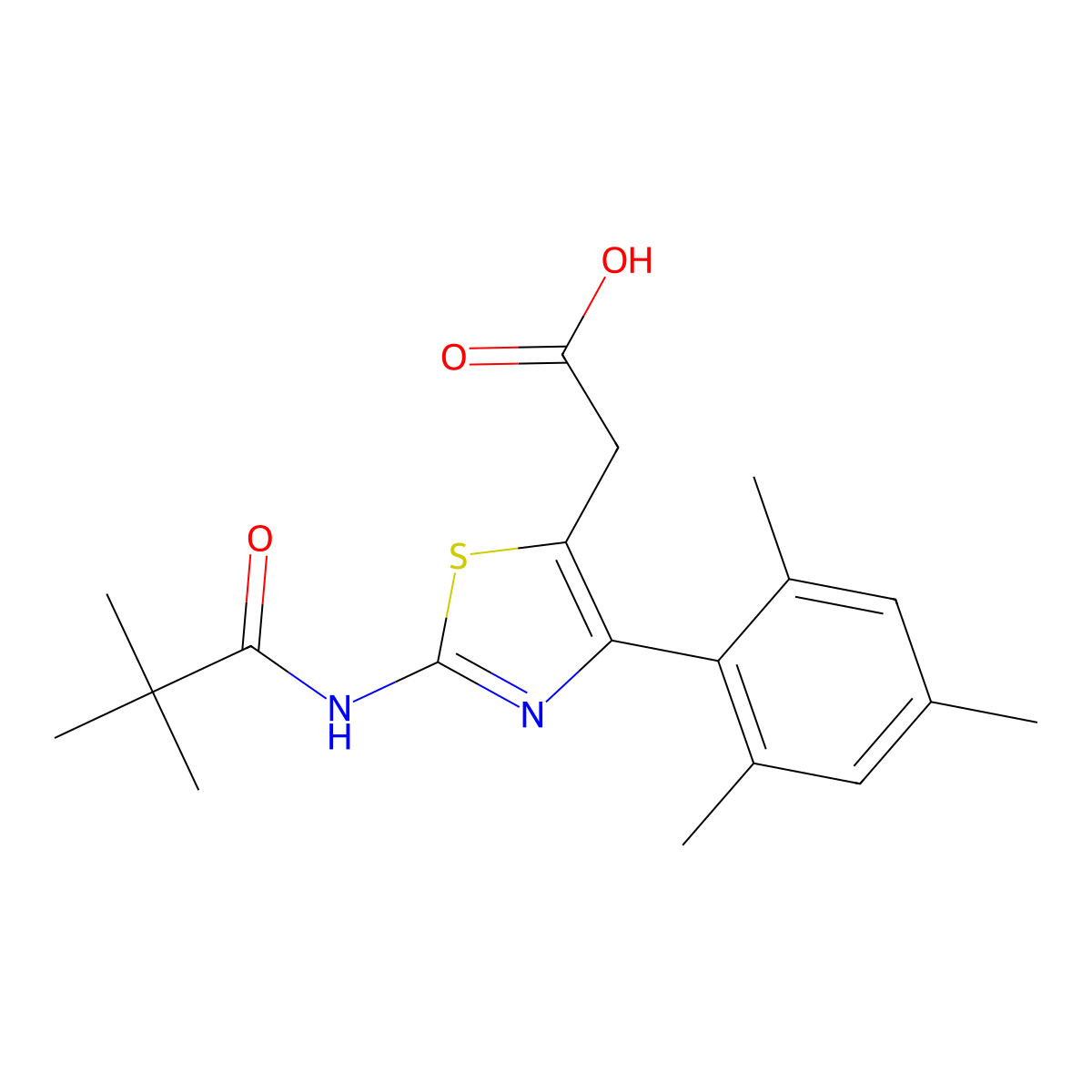 2-(4-Mesityl-2-pivalamidothiazol-5-yl)acetic acid molecular structure, CAS 1416345-28-2