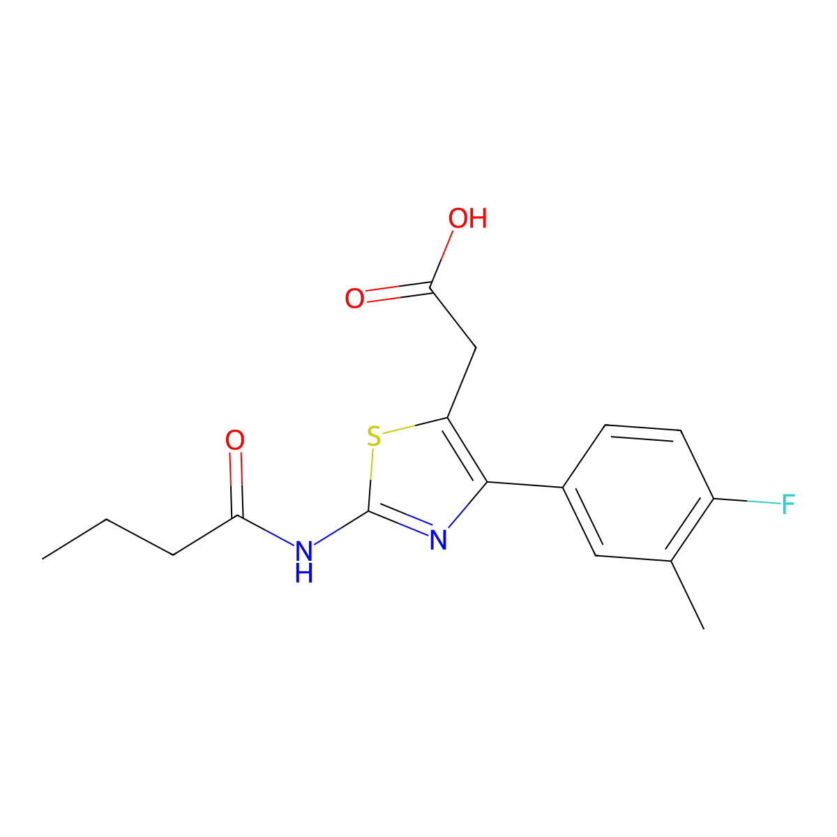 2-(2-Butyramido-4-(4-fluoro-3-methylphenyl)thiazol-5-yl)acetic acid molecular structure, CAS 1416345-39-5