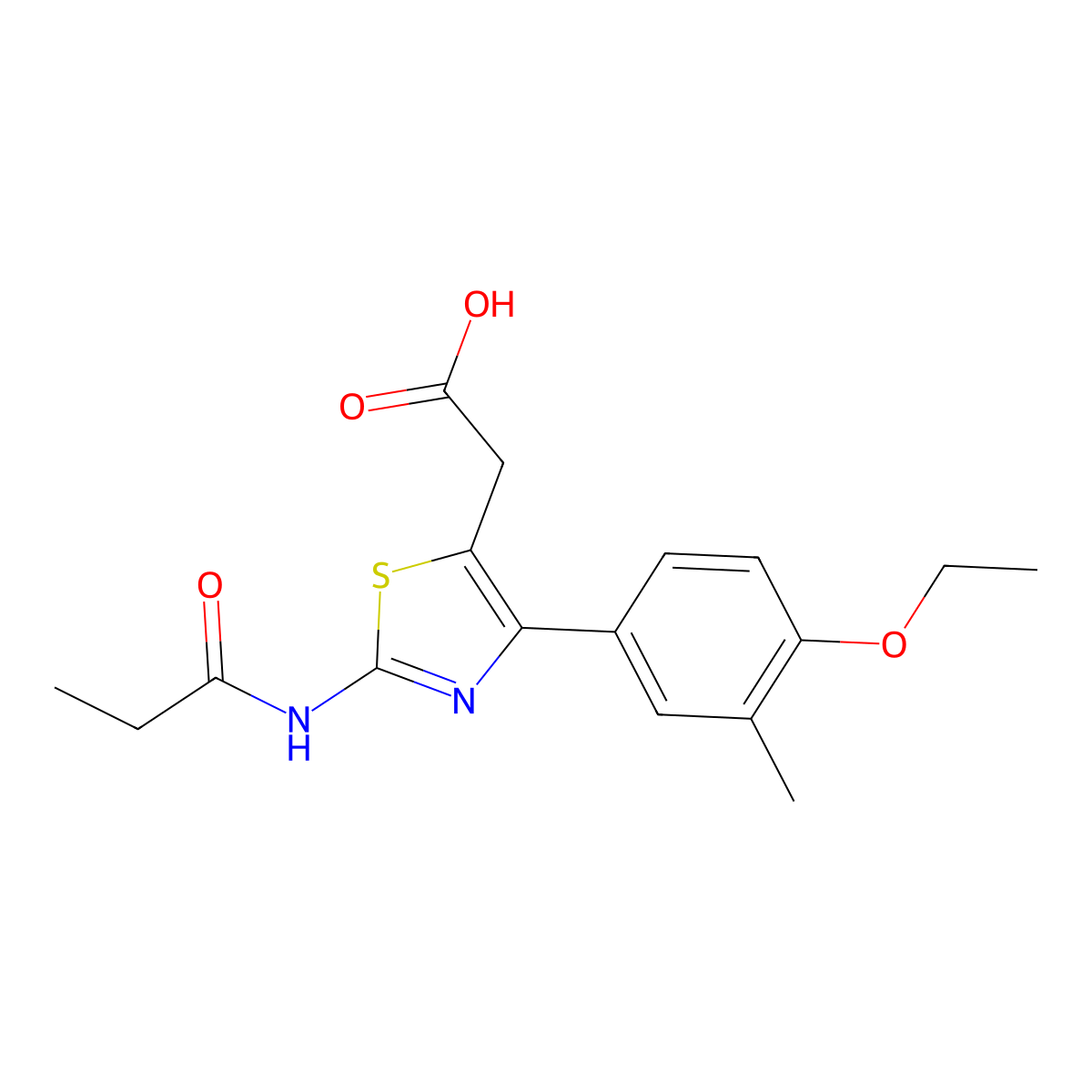 2-(4-(4-Ethoxy-3-methylphenyl)-2-propionamidothiazol-5-yl)acetic acid molecular structure, CAS 1416345-64-6