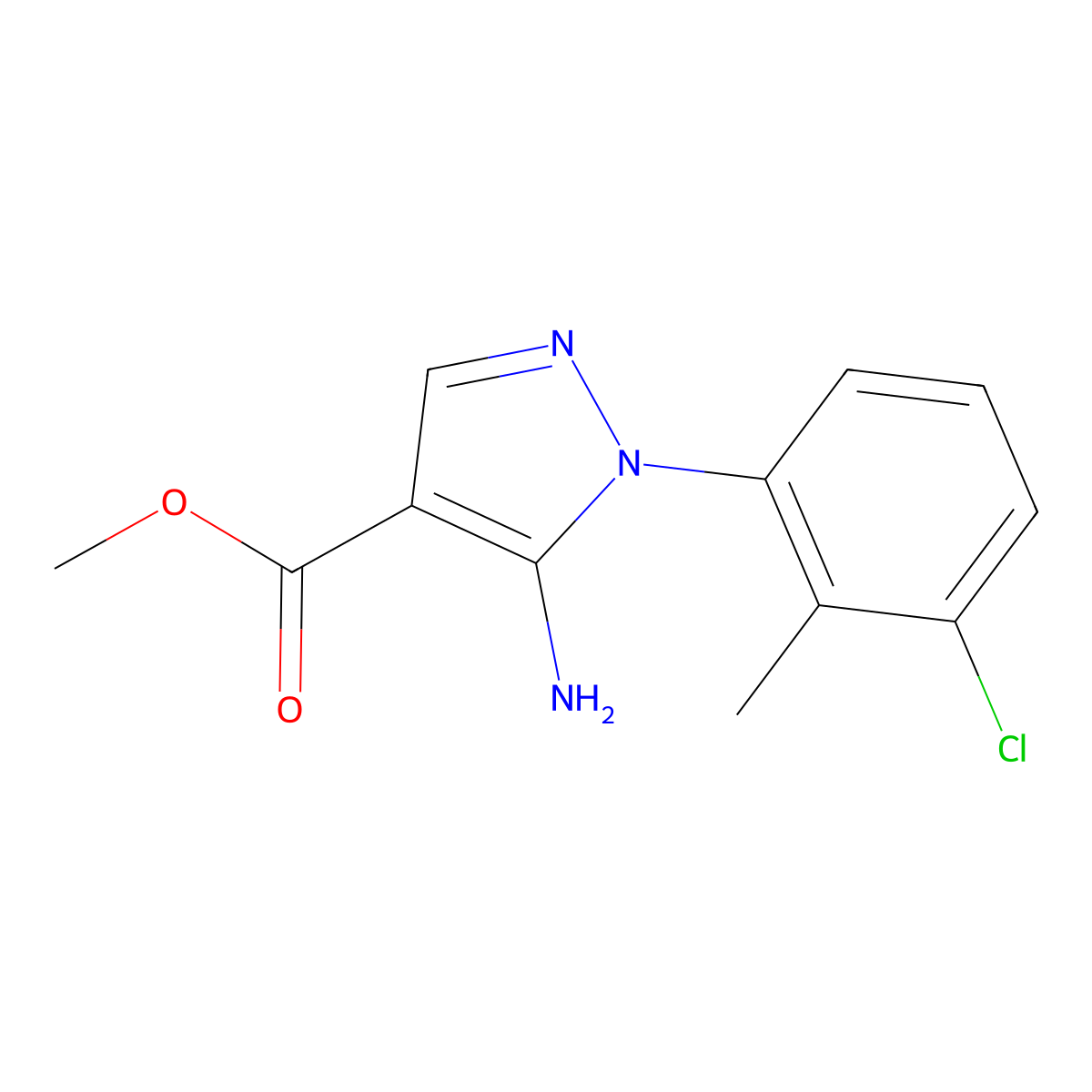 Methyl 5-amino-1-(3-chloro-2-methylphenyl)-1H-pyrazole-4-carboxylate molecular structure, CAS 1416345-79-3