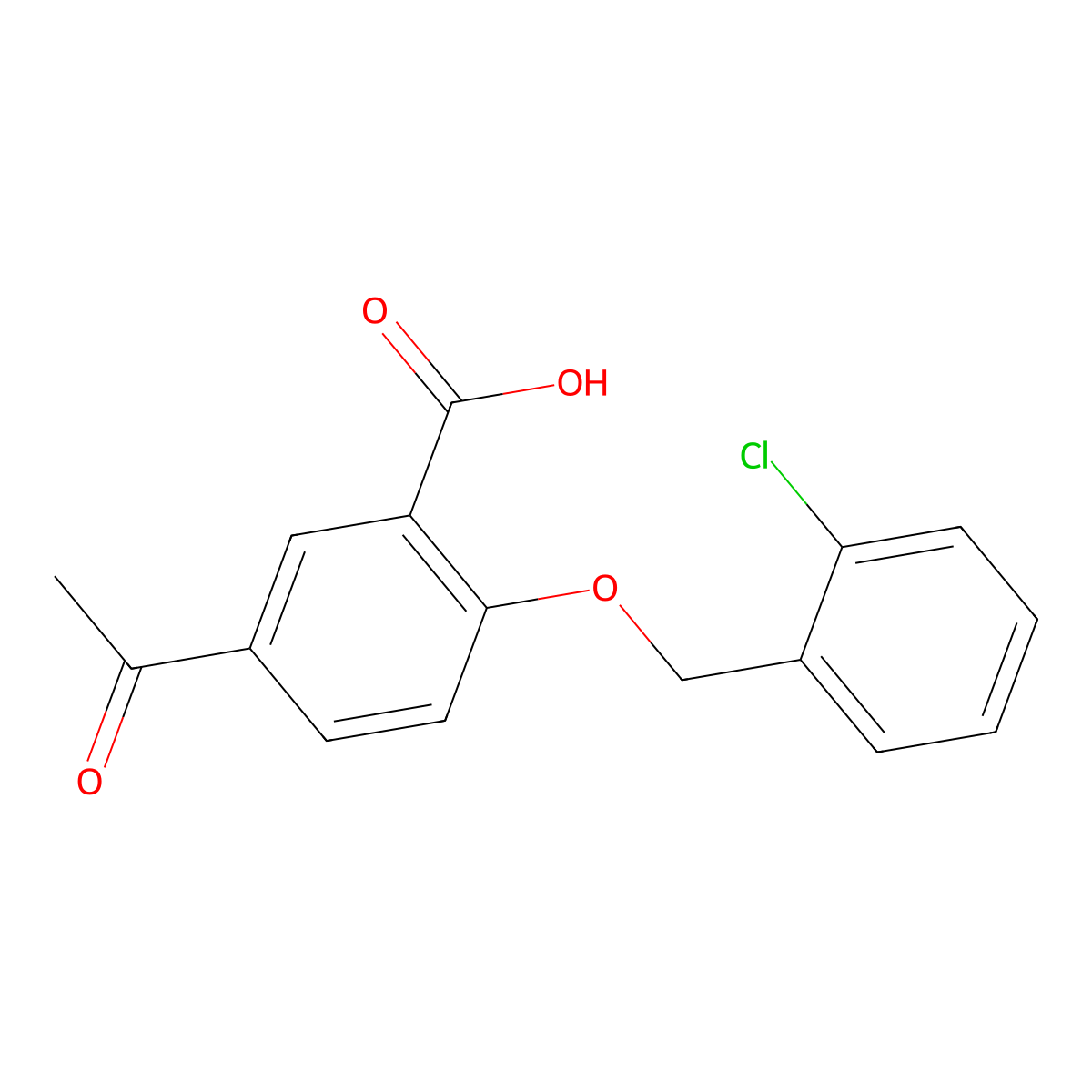 5-Acetyl-2-(2-chloro-benzyloxy)-benzoic acid molecular structure, CAS 1416345-87-3