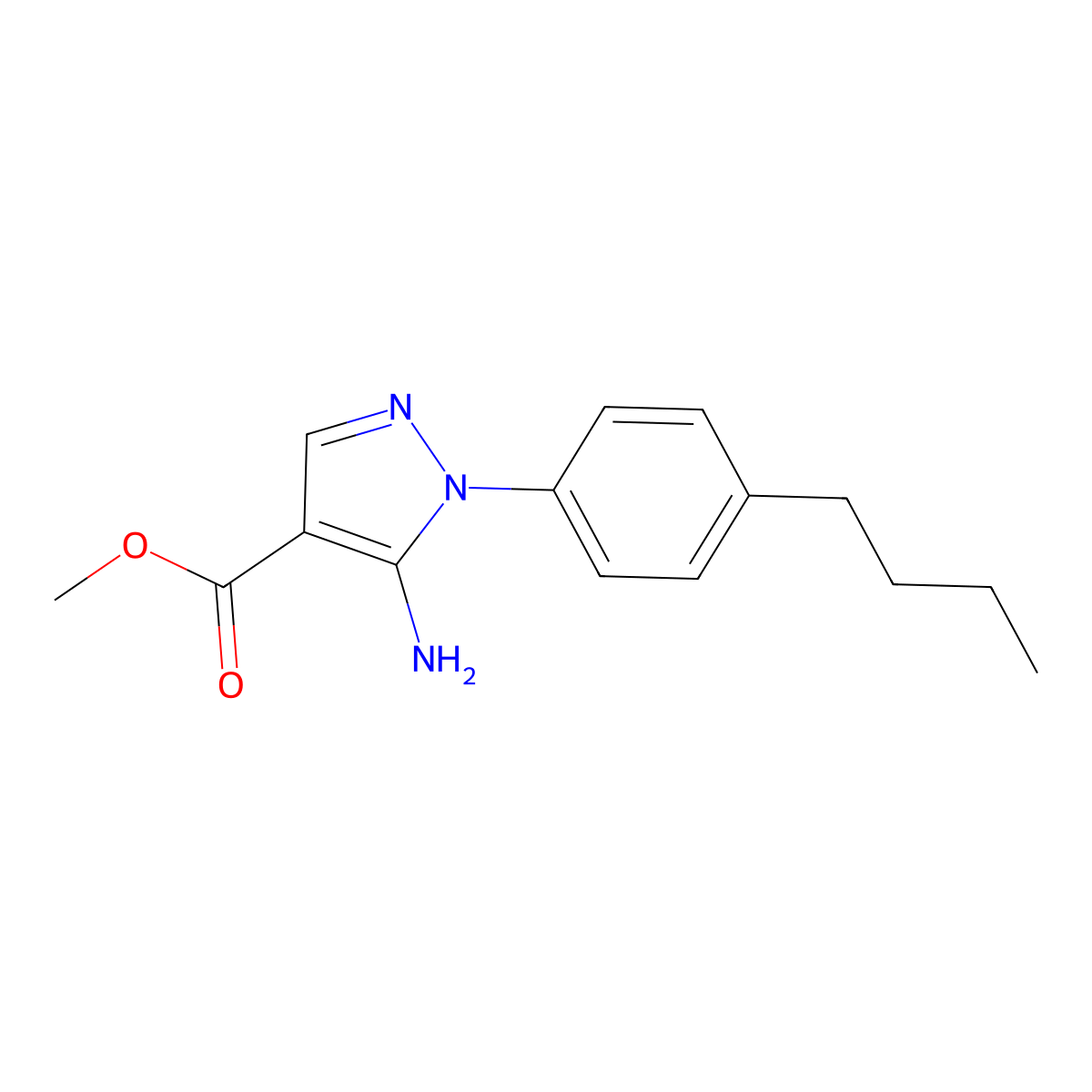 Methyl 5-amino-1-(4-butylphenyl)-1H-pyrazole-4-carboxylate molecular structure, CAS 1416346-08-1