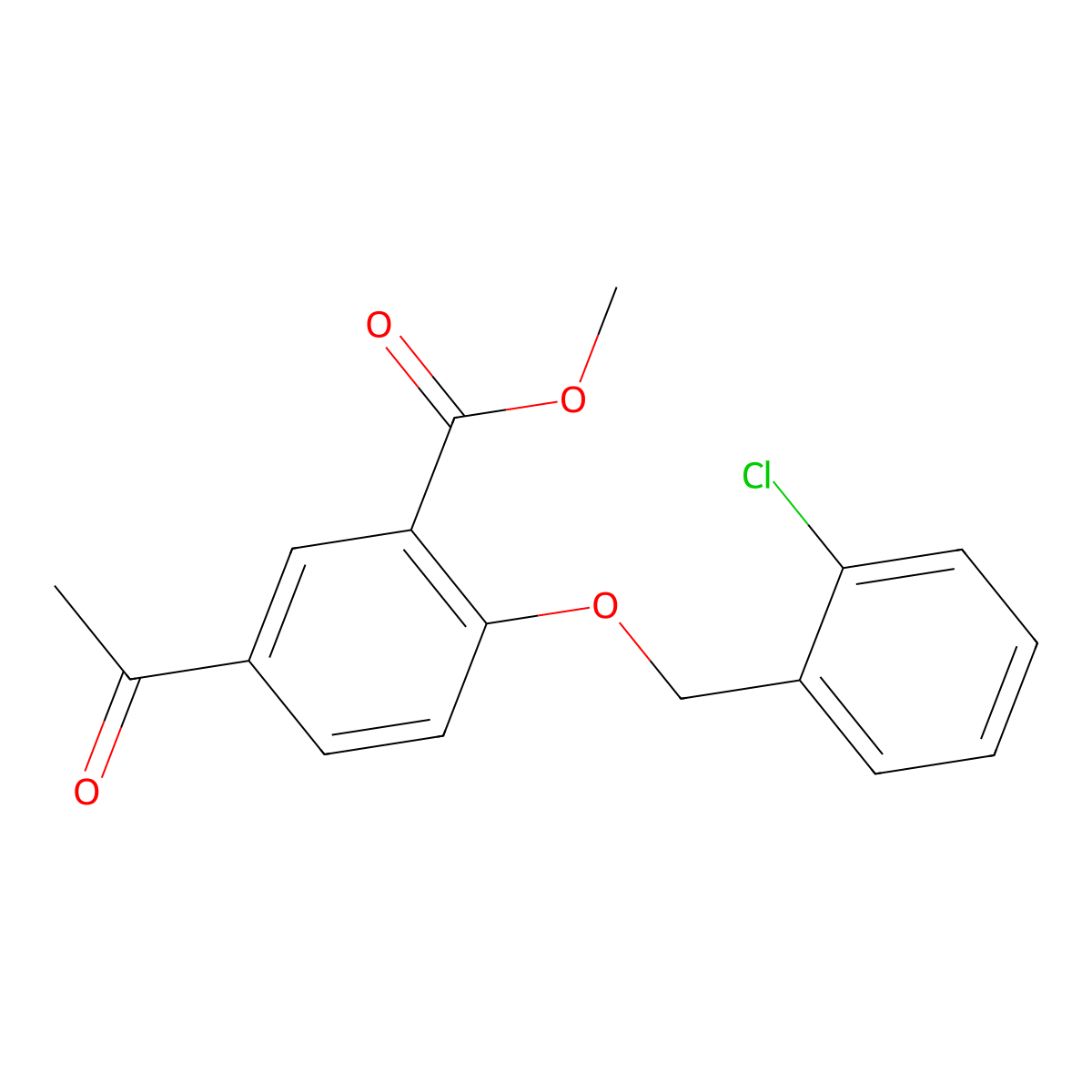 Methyl 5-acetyl-2-((2-chlorobenzyl)oxy)benzoate molecular structure, CAS 1416347-11-9
