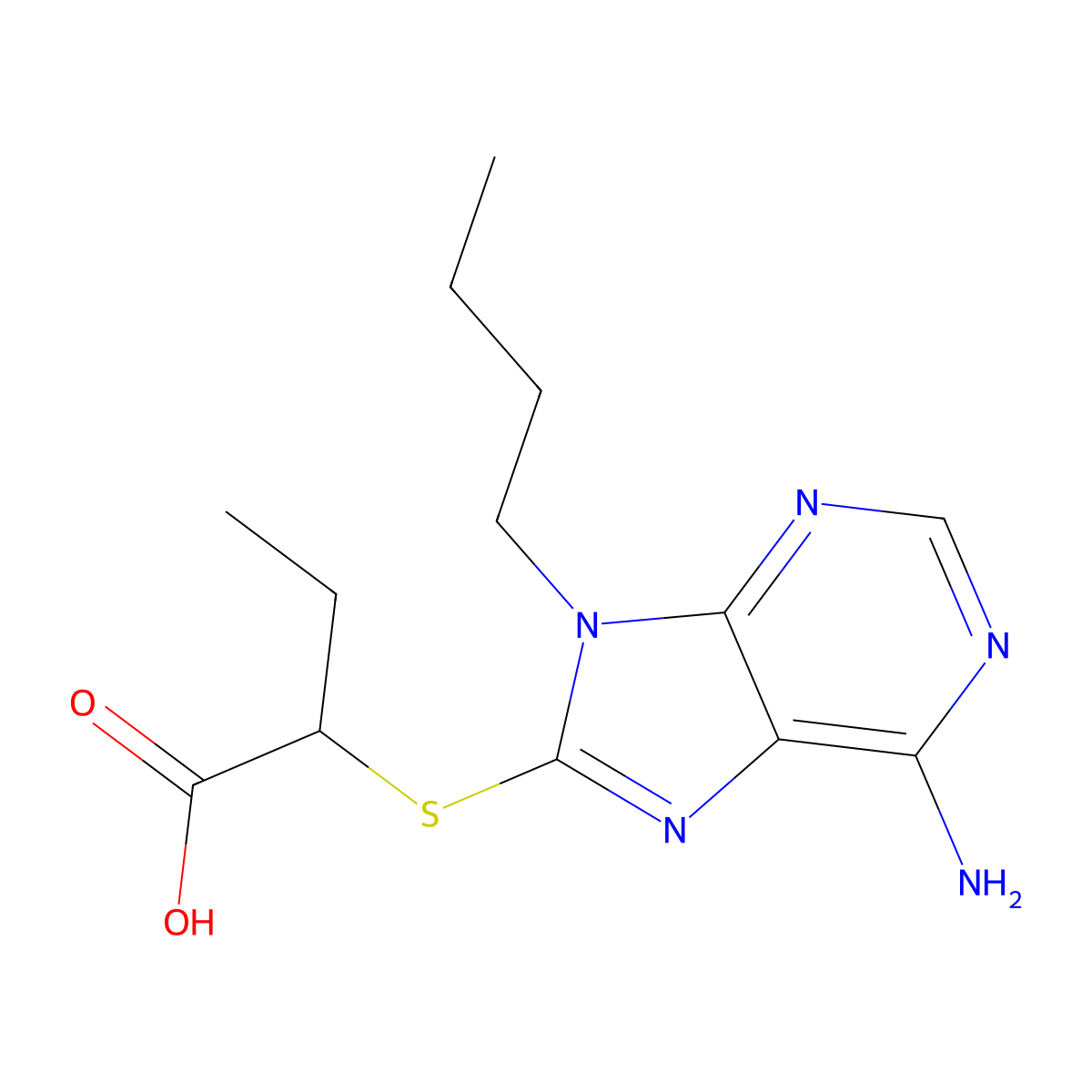 2-((6-Amino-9-butyl-9H-purin-8-yl)thio)butanoic acid molecular structure, CAS 1416347-33-5