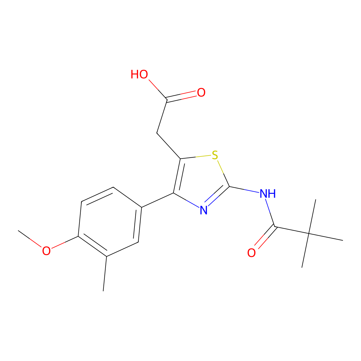 2-(4-(4-Methoxy-3-methylphenyl)-2-pivalamidothiazol-5-yl)acetic acid molecular structure, CAS 1416347-98-2