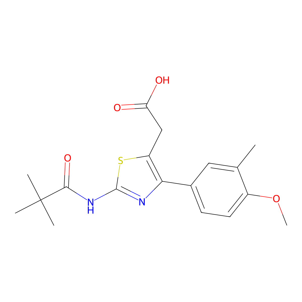 2-(4-(4-Methoxy-3-methylphenyl)-2-pivalamidothiazol-5-yl)acetic acid molecular structure, CAS 1416347-98-2