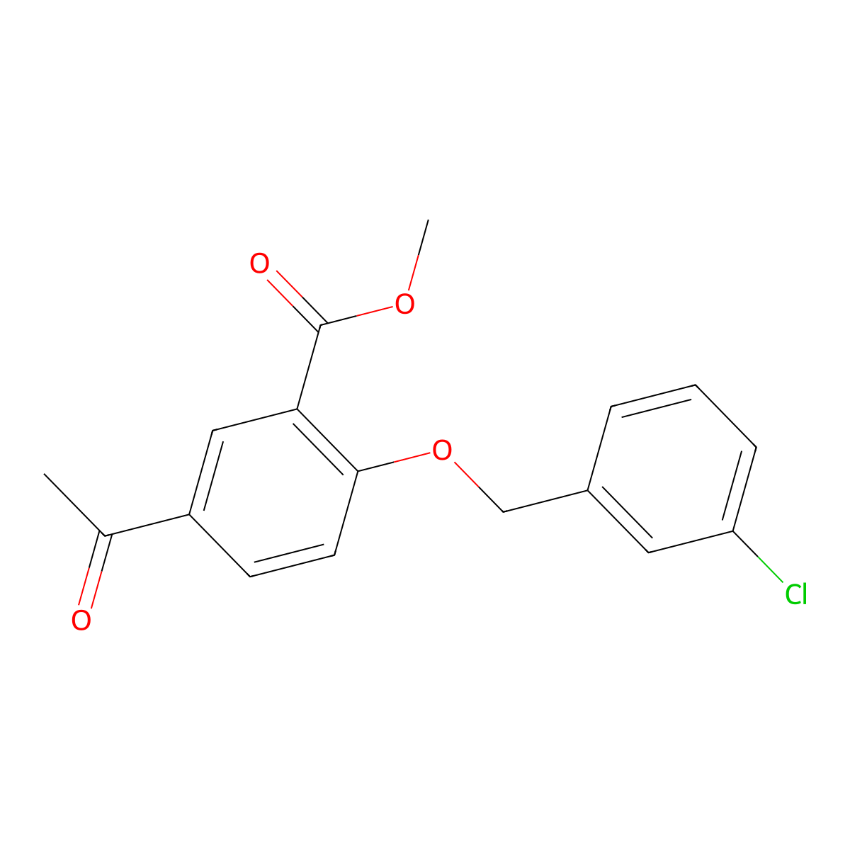 5-Acetyl-2-(3-chloro-benzyloxy)-benzoic acid methyl ester molecular structure, CAS 1416348-12-3