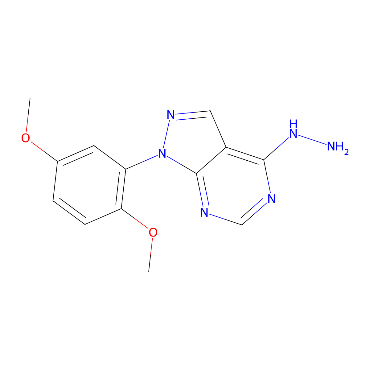1-(2,5-Dimethoxyphenyl)-4-hydrazinyl-1H-pyrazolo[3,4-d]pyrimidine molecular structure, CAS 1416348-51-0