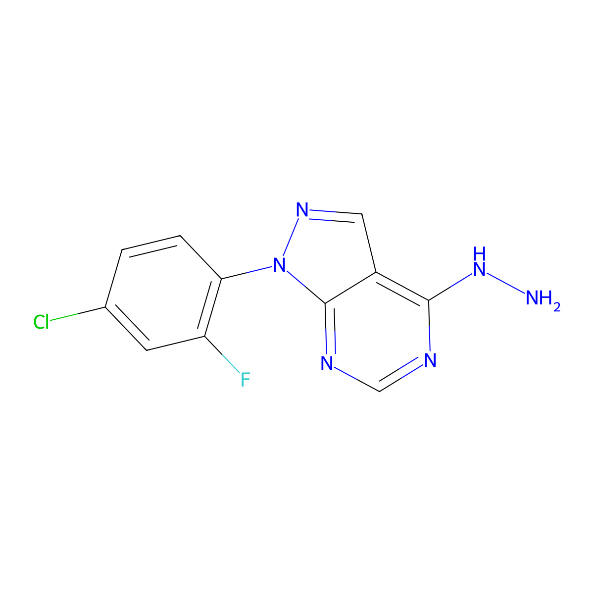1-(4-Chloro-2-fluorophenyl)-4-hydrazinyl-1H-pyrazolo[3,4-d]pyrimidine molecular structure, CAS 1416348-53-2