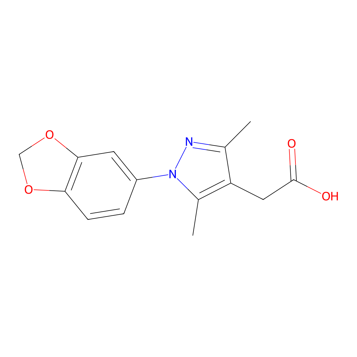 2-(1-(Benzo[d][1,3]dioxol-5-yl)-3,5-dimethyl-1H-pyrazol-4-yl)acetic acid molecular structure, CAS 1416348-55-4