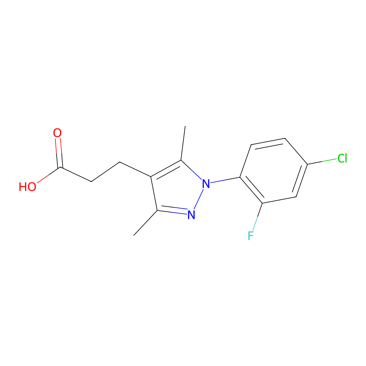 3-(1-(4-Chloro-2-fluorophenyl)-3,5-dimethyl-1H-pyrazol-4-yl)propanoic acid molecular structure, CAS 1416348-59-8