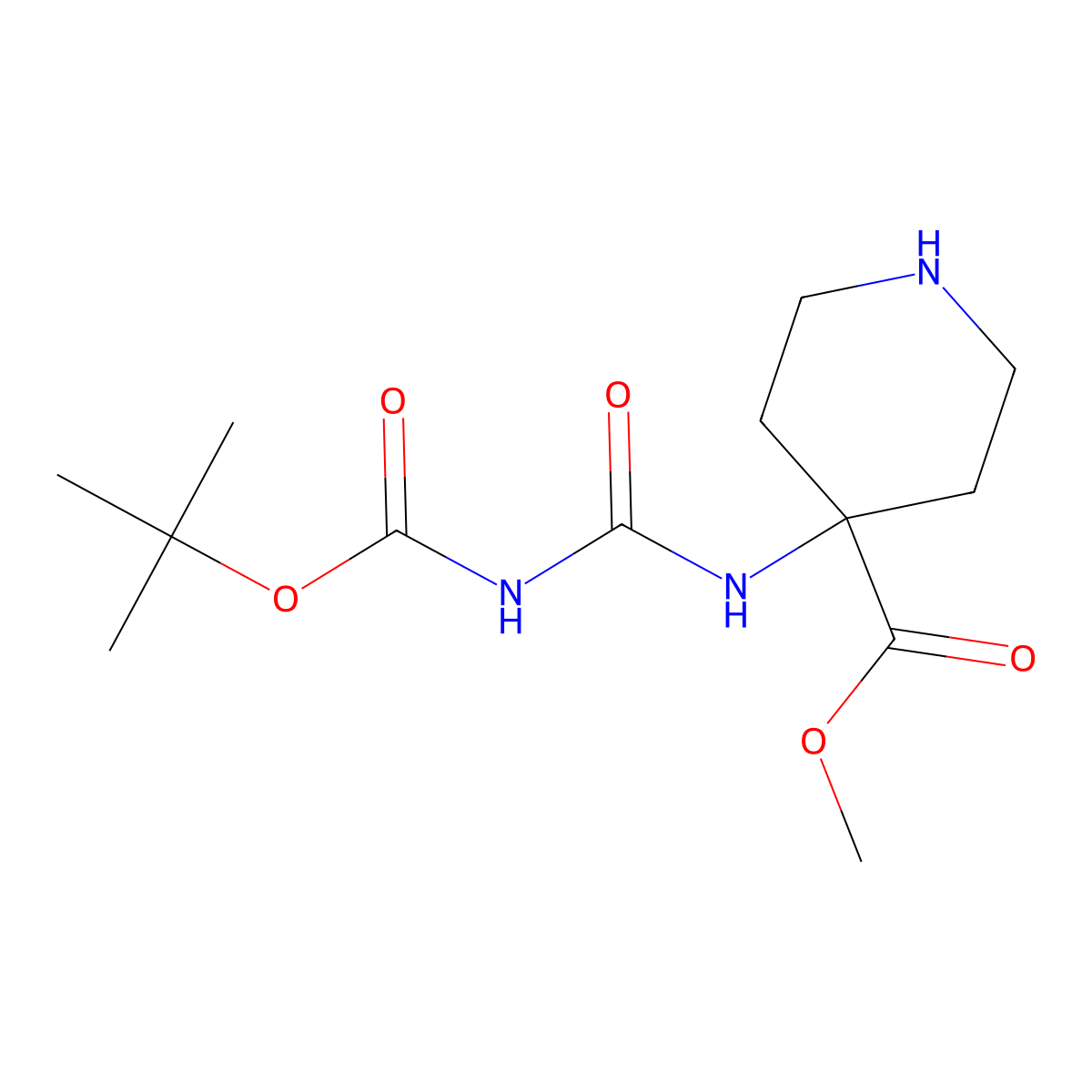Methyl 4-(3-(tert-butoxycarbonyl)ureido)piperidine-4-carboxylate molecular structure, CAS 1416351-91-1