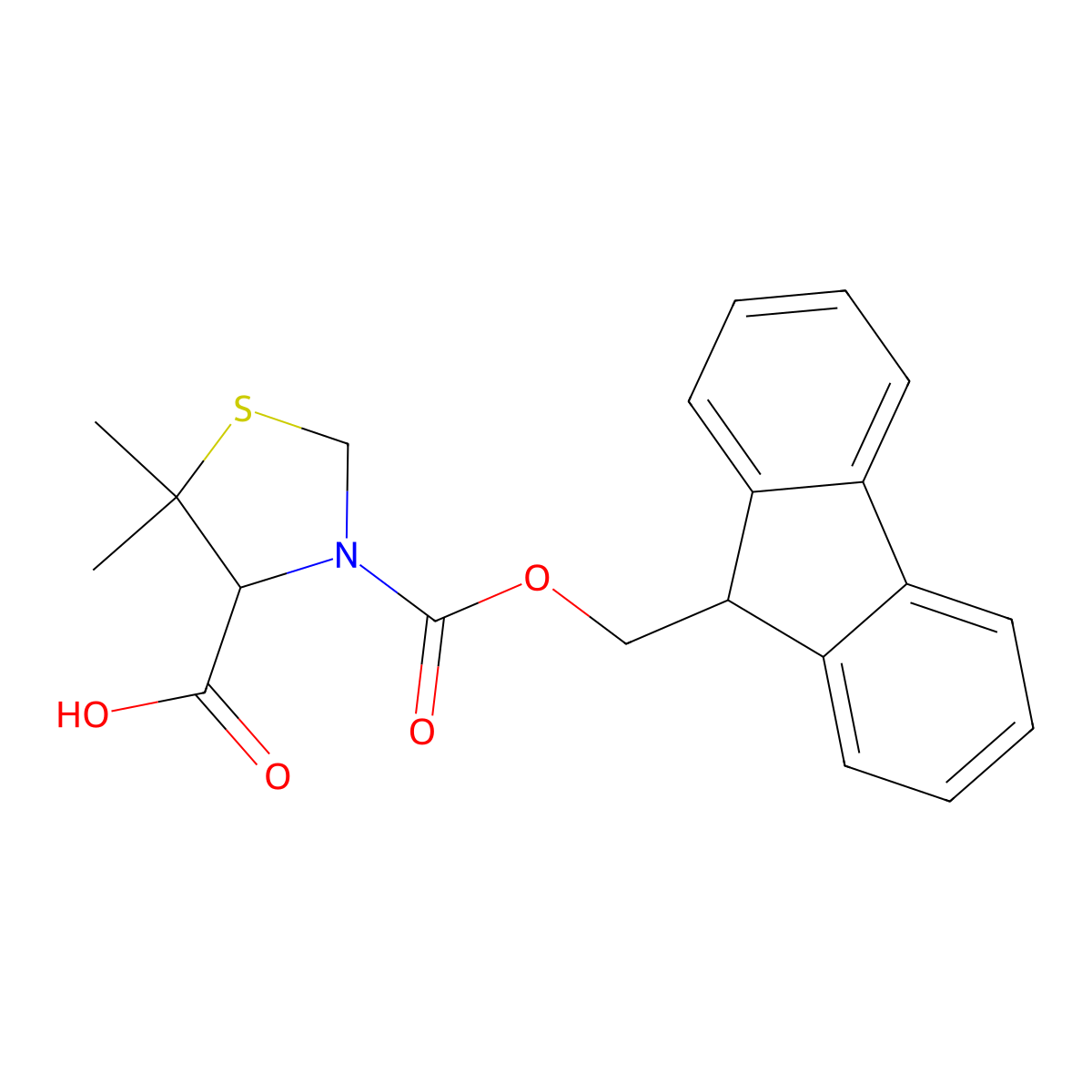 (S)-Fmoc-5,5-dimethyl-1,3-thiazolidine-4-carboxylic acid molecular structure, CAS 141636-66-0