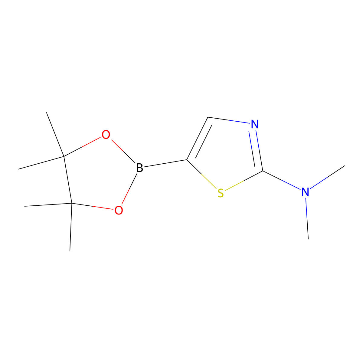 N,N-Dimethyl-5-(4,4,5,5-tetramethyl-1,3,2-dioxaborolan-2-YL)thiazol-2-amine molecular structure, CAS 1416367-38-8