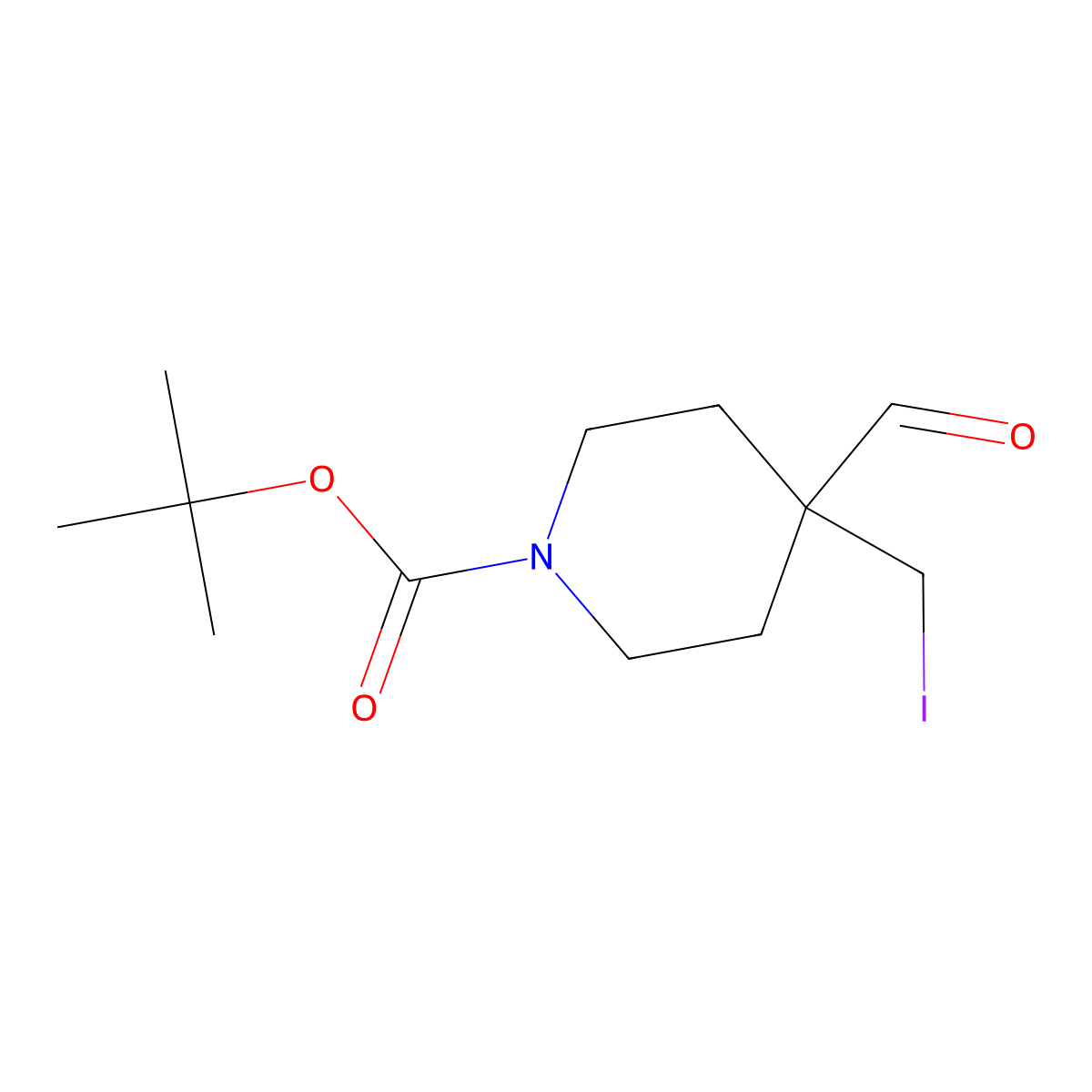 tert-Butyl 4-formyl-4-(iodomethyl)piperidine-1-carboxylate molecular structure, CAS 1416372-40-1