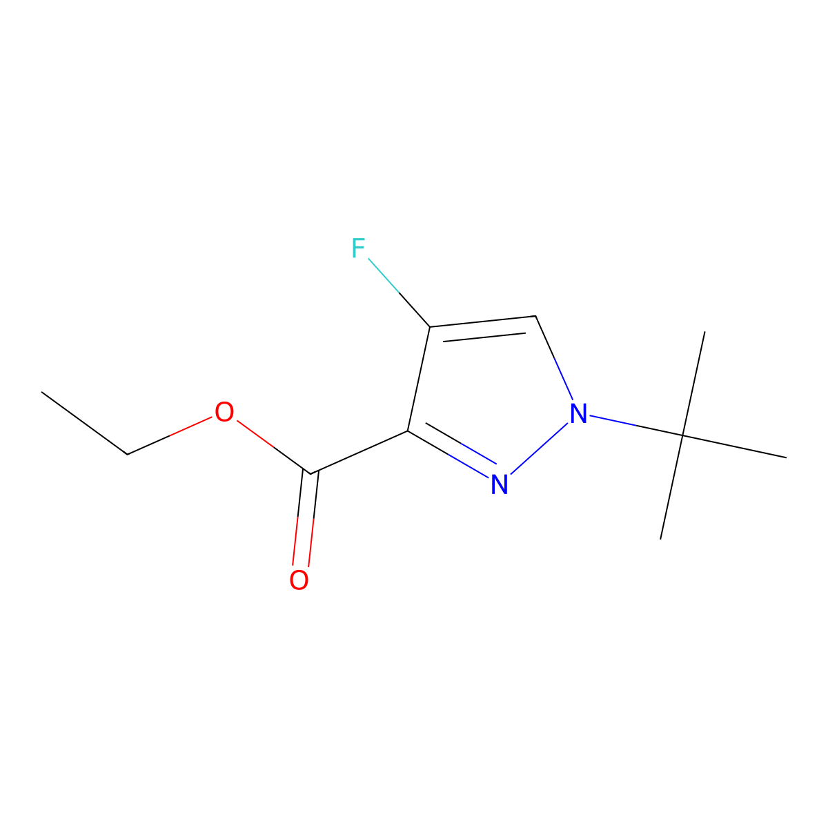 Ethyl 1-(tert-butyl)-4-fluoro-1H-pyrazole-3-carboxylate molecular structure, CAS 1416372-82-1