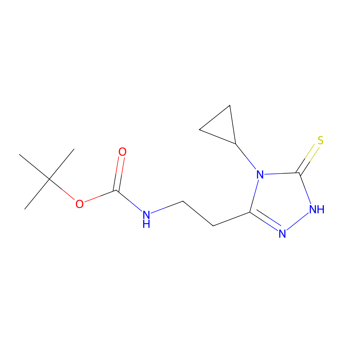 tert-butyl N-[2-(4-cyclopropyl-5-sulfanyl-4H-1,2,4-triazol-3-yl)ethyl]carbamate molecular structure, CAS 1416372-91-2