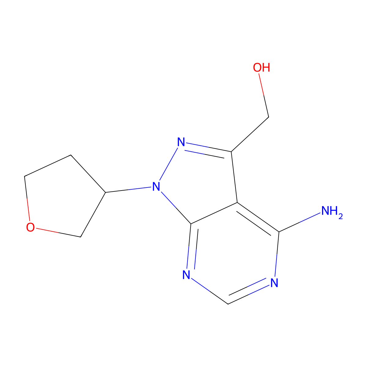 (4-Amino-1-(tetrahydrofuran-3-yl)-1H-pyrazolo[3,4-d]pyrimidin-3-yl)methanol molecular structure, CAS 1416374-65-6