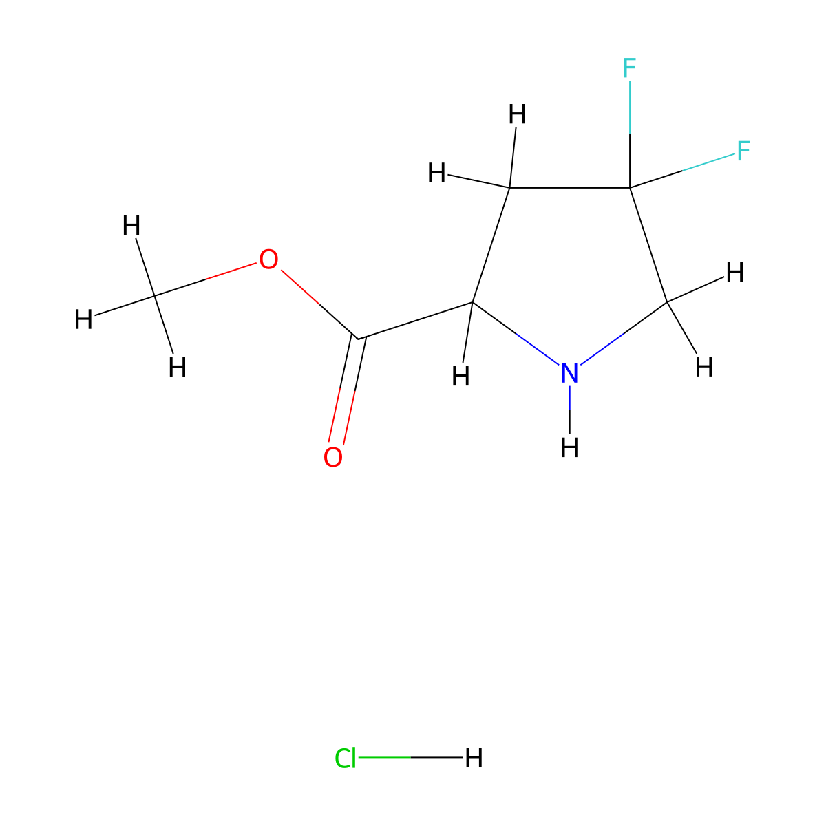 Methyl 4,4-difluoropyrrolidine-2-carboxylate hydrochloride molecular structure, CAS 1416438-07-7