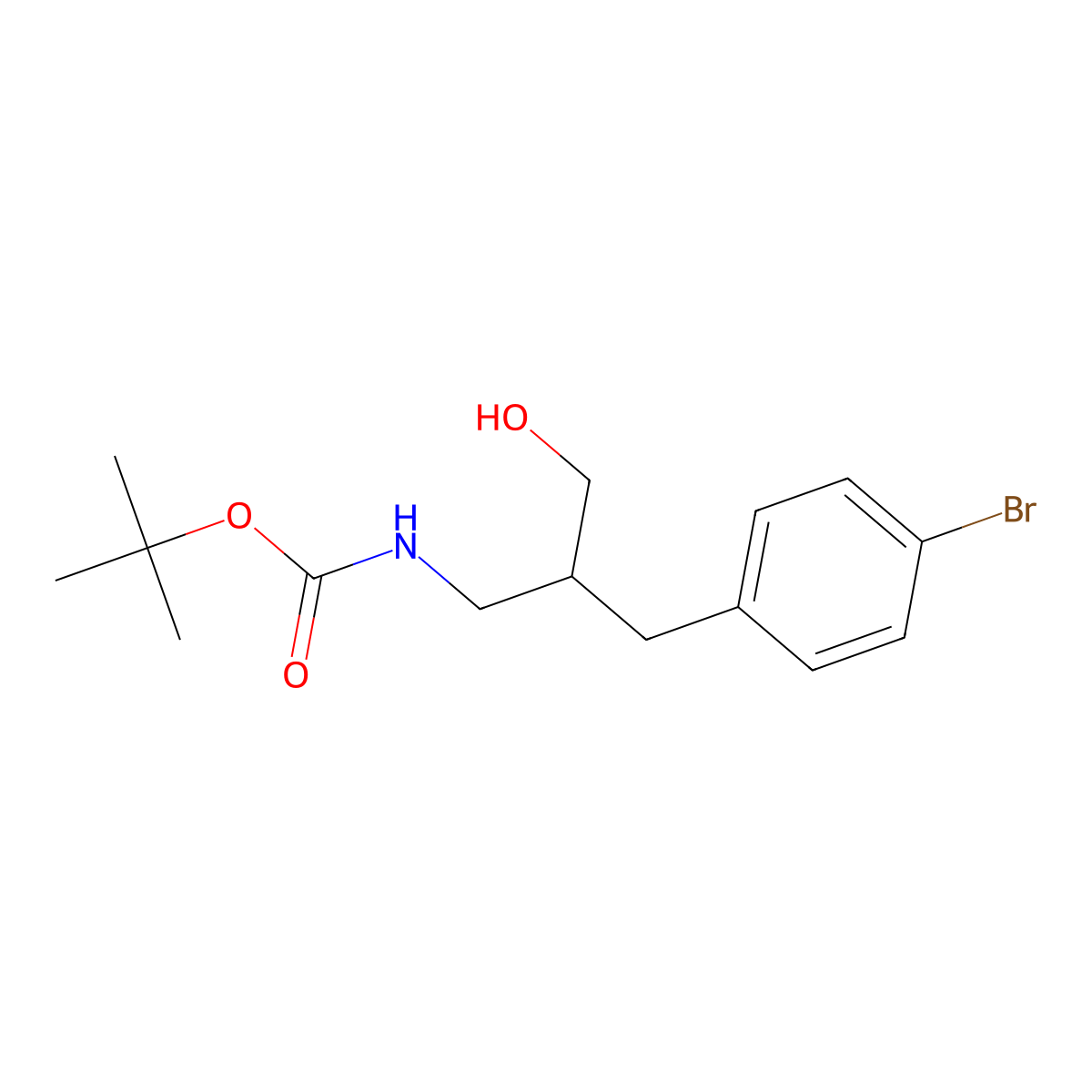 Tert-butyl (2-(4-bromobenzyl)-3-hydroxypropyl)carbamate molecular structure, CAS 1416439-93-4