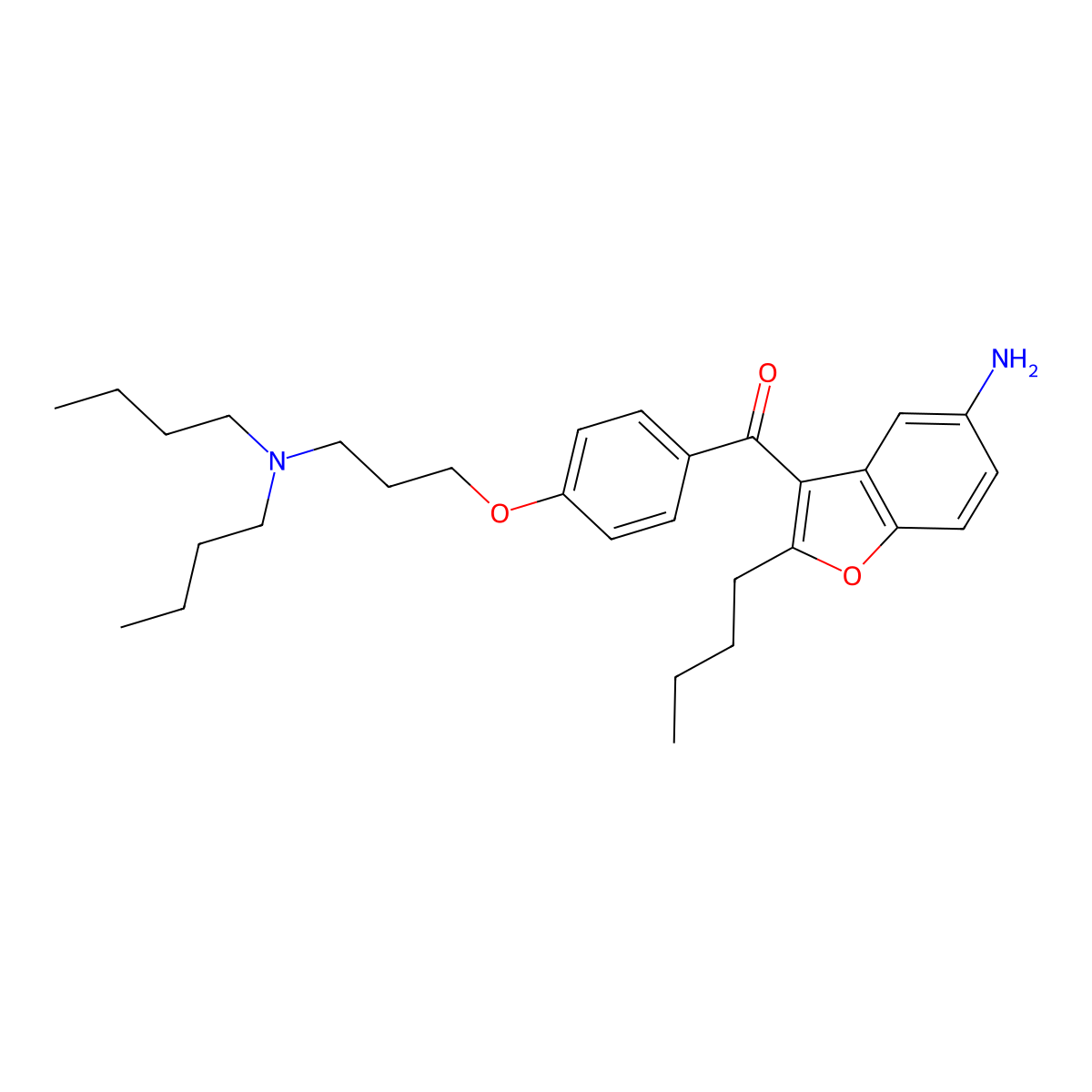 (5-Amino-2-butylbenzofuran-3-yl)(4-(3-(dibutylamino)propoxy)phenyl)methanone molecular structure, CAS 141644-91-9