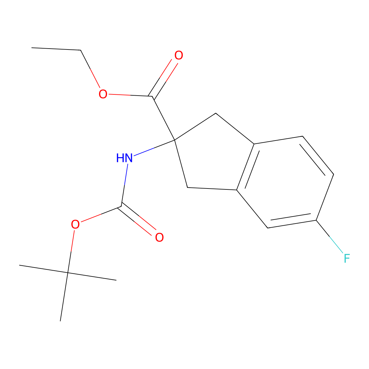 Ethyl 2-(boc-amino)-5-fluoro-2,3-dihydro-1H-indene-2-carboxylate molecular structure, CAS 1416440-28-2