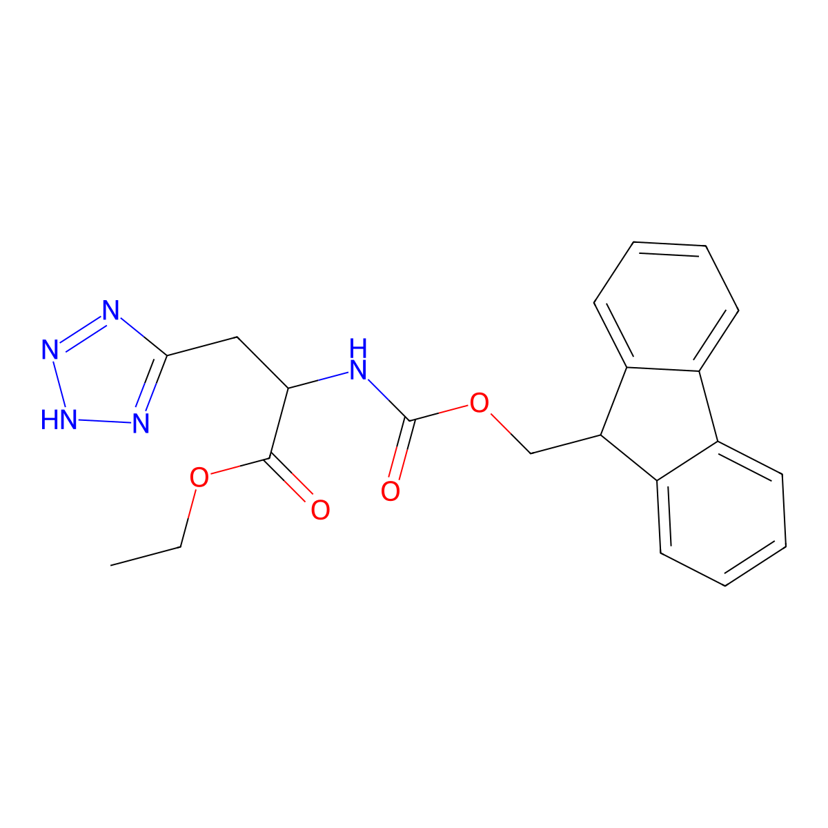 (S)-Ethyl 2-((((9H-fluoren-9-YL)methoxy)carbonyl)amino)-3-(2H-tetrazol-5-YL)propanoate molecular structure, CAS 1416445-14-1