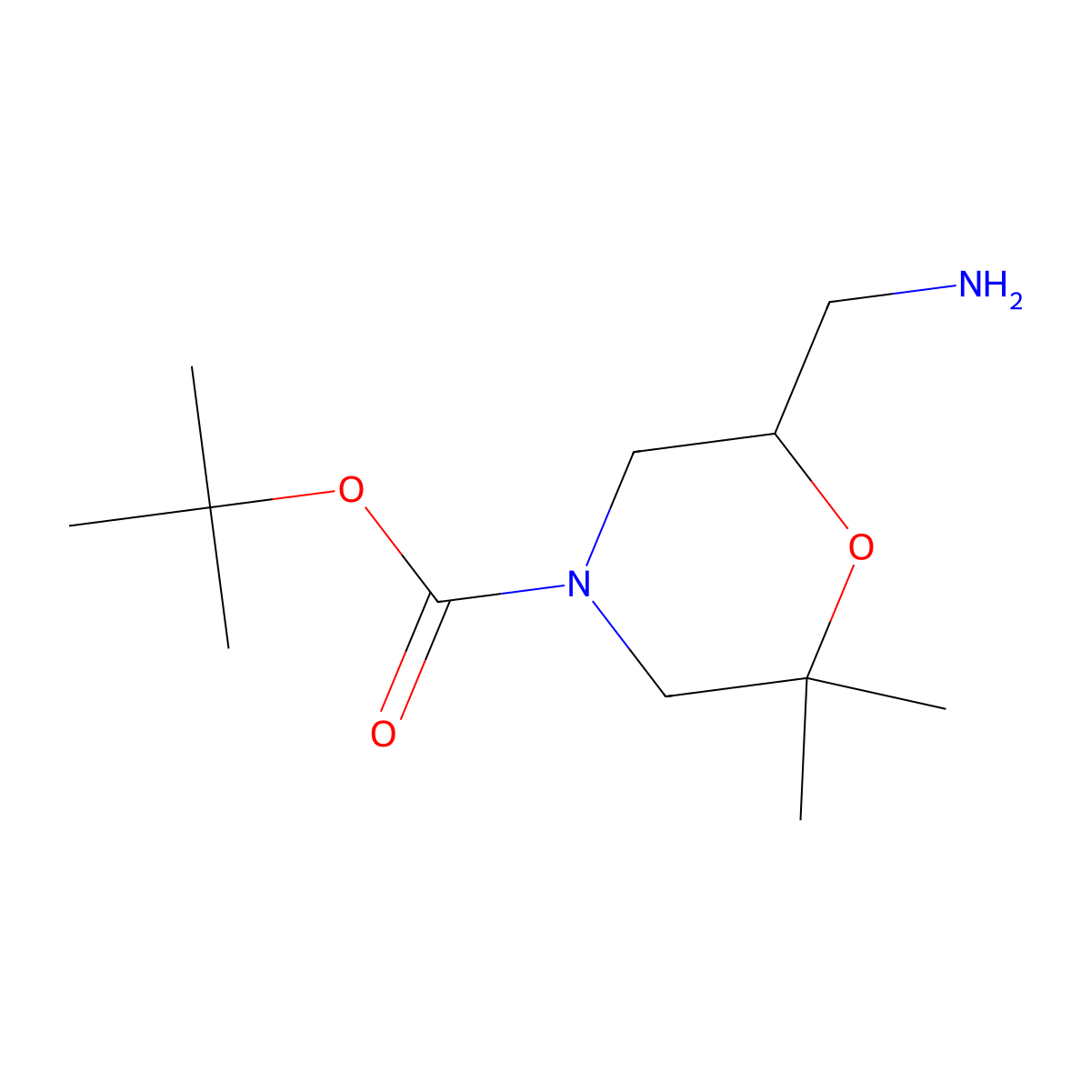 tert-butyl (6R)-6-(aminomethyl)-2,2-dimethylmorpholine-4-carboxylate molecular structure, CAS 1416445-16-3