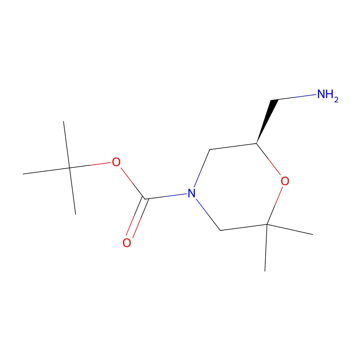 tert-butyl (6R)-6-(aminomethyl)-2,2-dimethylmorpholine-4-carboxylate molecular structure, CAS 1416445-16-3