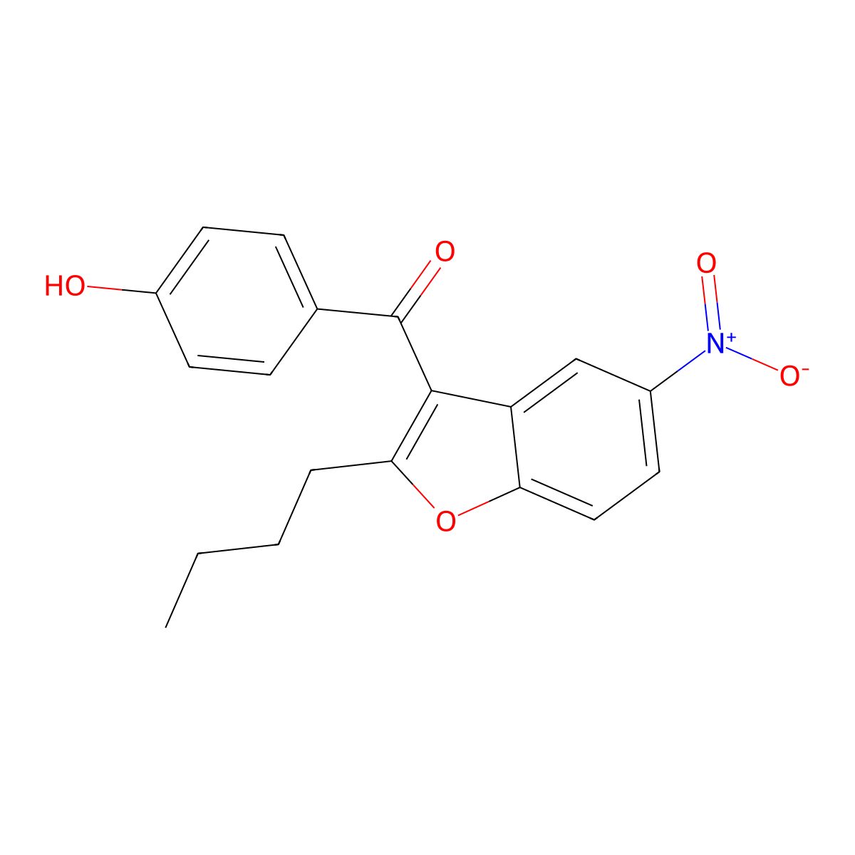 (2-Butyl-5-nitro-1-benzofuran-3-yl)(4-hydroxyphenyl)methanone molecular structure, CAS 141645-16-1